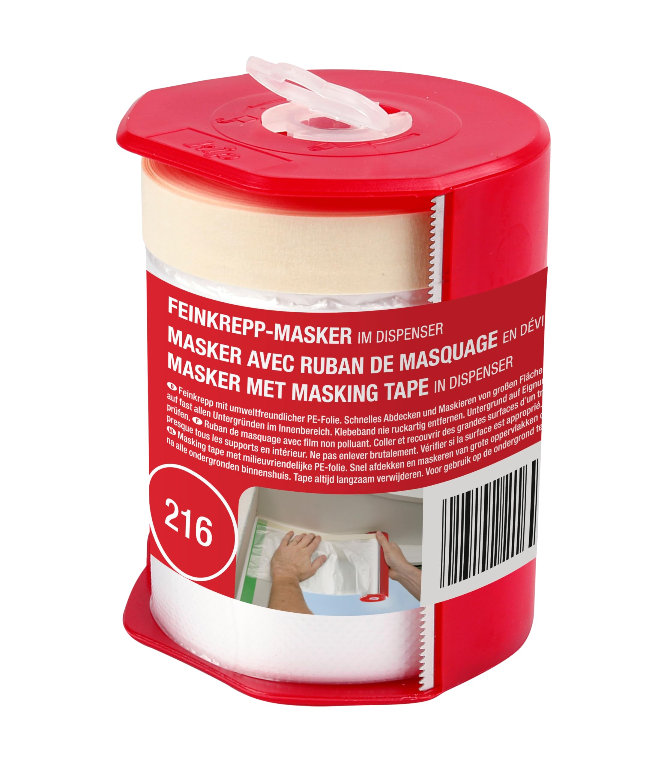 Kip Tape & Drape Dispenser Prefilled with Drop Cloth Painters Masking Film 550mm x 33m, Masker Masking Tape with Plastic Sheet, Drape for Spraying, Covering, Suitable for Decorating