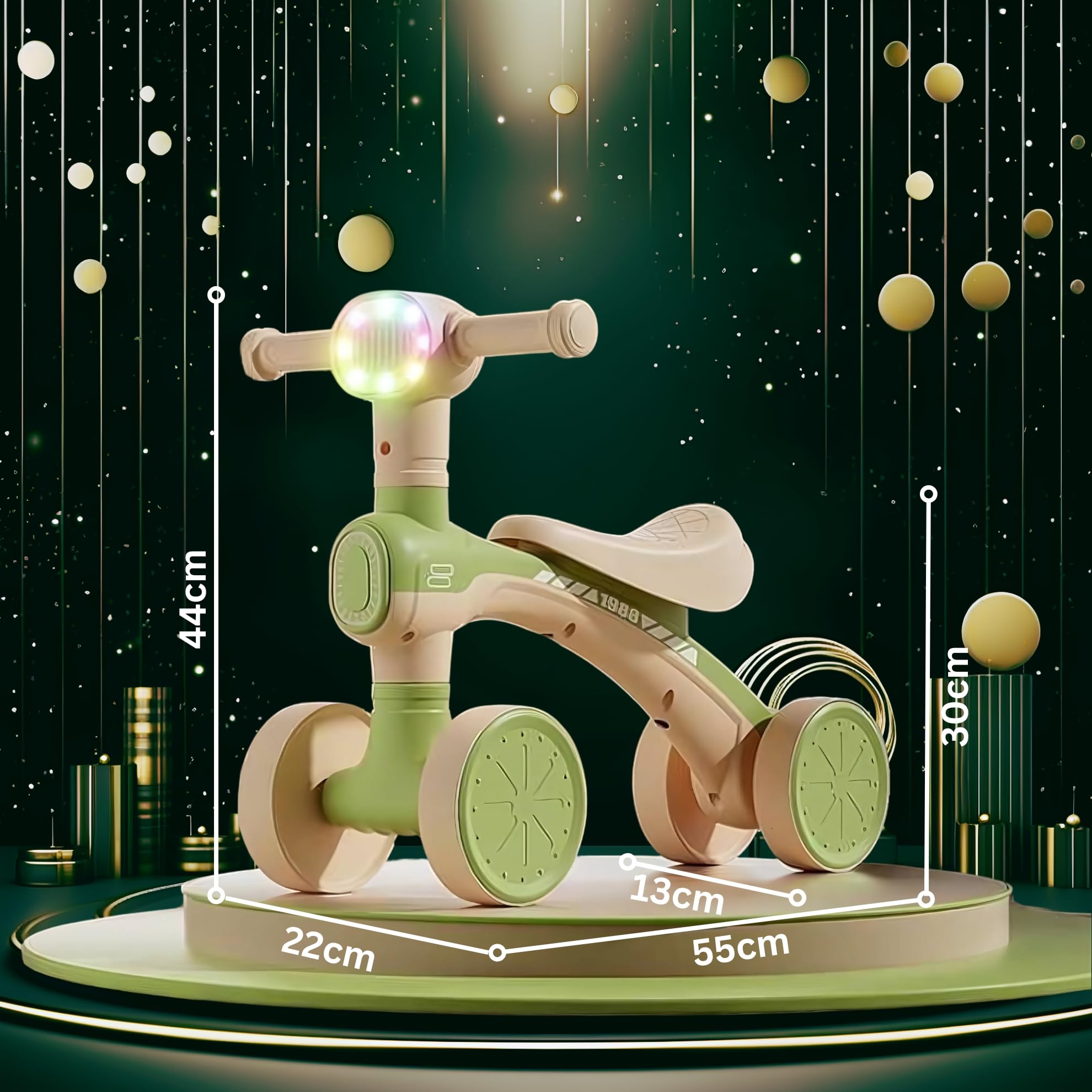 Colorful Lighting Baby Balance Bike for 2-6 Year Old Girl & Boy, 24-72 Month Toddler Balance Bike with 4 Wheels & Comartable Seat, First Birthday Gift (Green) - Image 6 thumbnail