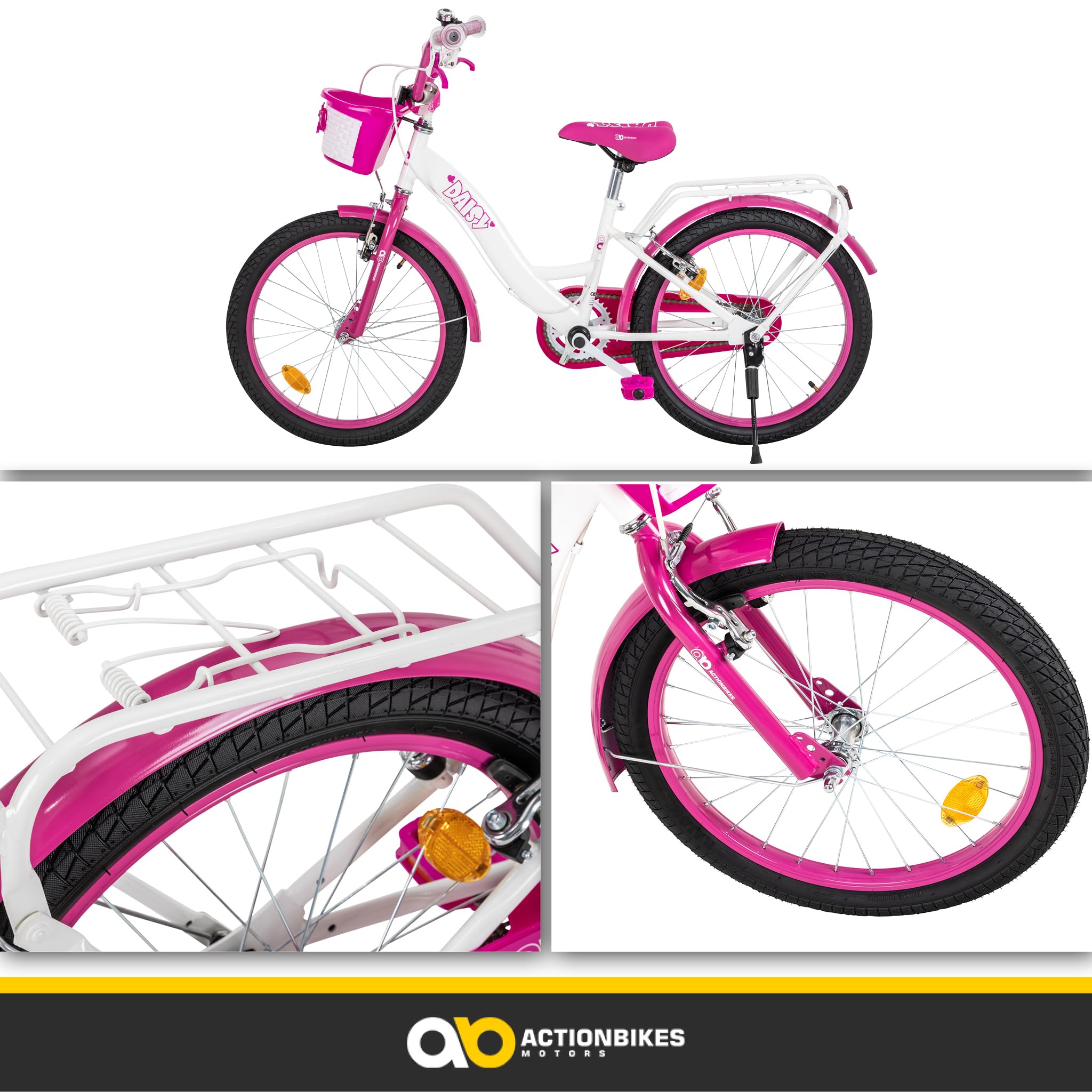 Actionbikes Kinderfahrrad Daisy | 12 16 20 Zoll - V-Brake Bremsen - Fahrrad für Kinder von 2-9 Jahren - Schutzblech v. / h - Kinder Fahrrad für Mädchen & Jungen - Fahrräder - Bicycle - Kinderrad