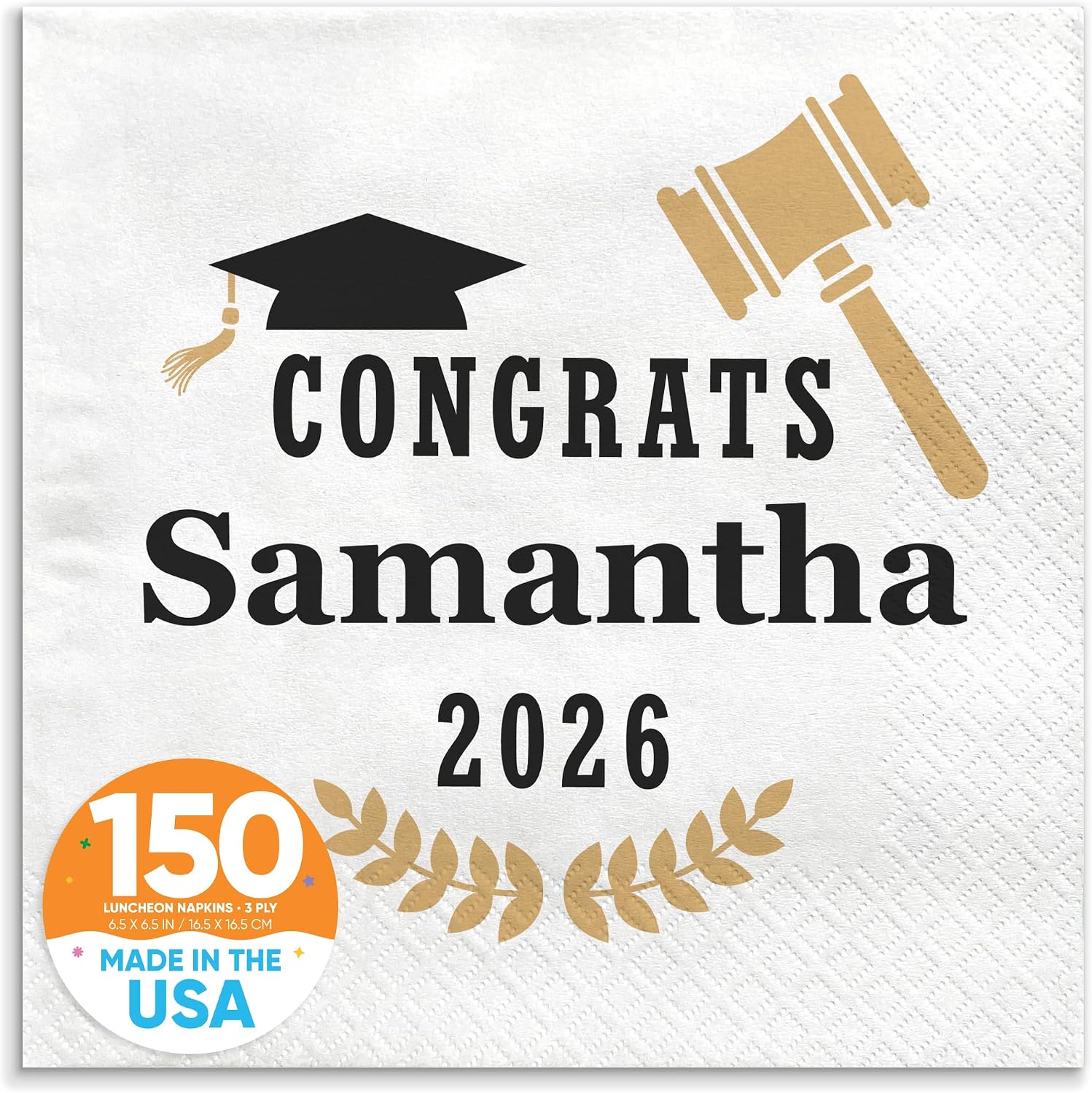 Big Dot of Happiness Personalized Law School Graduation Party Napkins, Vibrant Color Printing on White 3-Ply Paper, Custom Future Lawyer Grad Luncheon Napkins - 150 Count