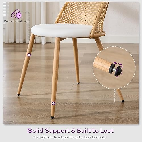 Miniatura 6 de TYBOATLE Juego de 4 sillas de comedor de ratán con cojín de piel sintética, modernas sillas de comedor con almohadillas ajustables para los pies,