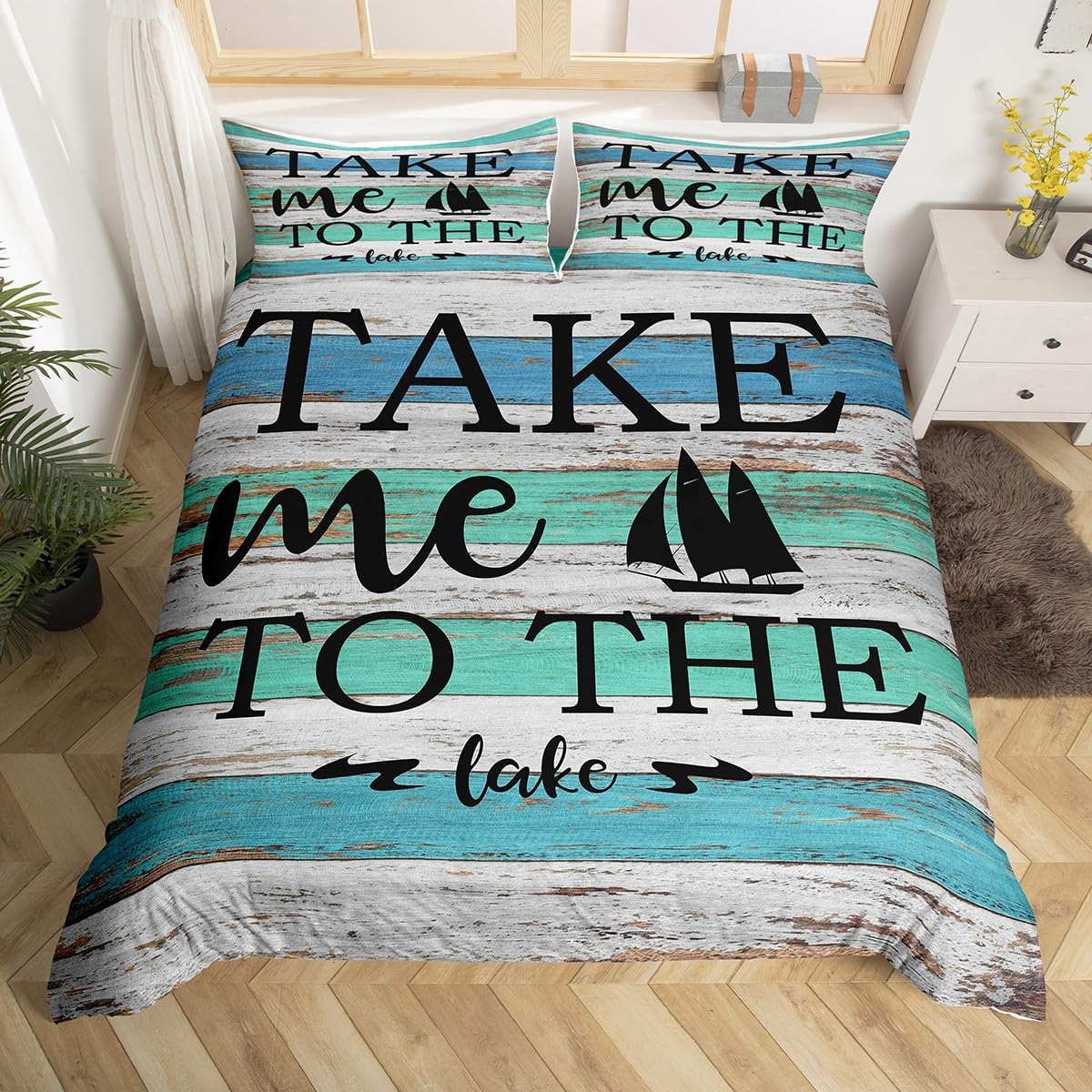 Set di biancheria da letto per letto singolo, con copripiumino rustico per bambini, adolescenti e adulti, per camera da letto, stile vintage rurale, stile campagna, 2 pezzi
