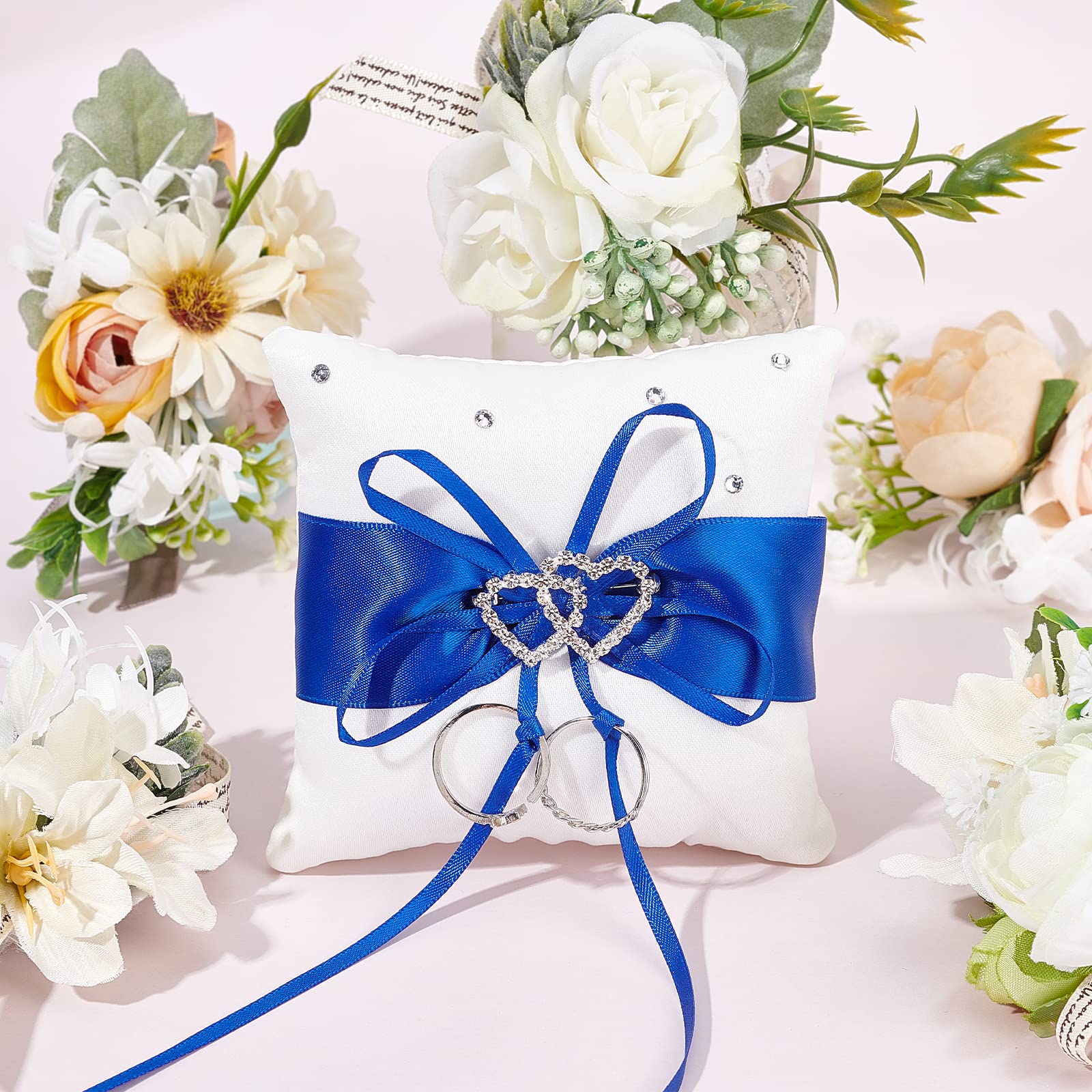 Plume d'autruche rose blanche en dentelle de mariage de coeur Anneau