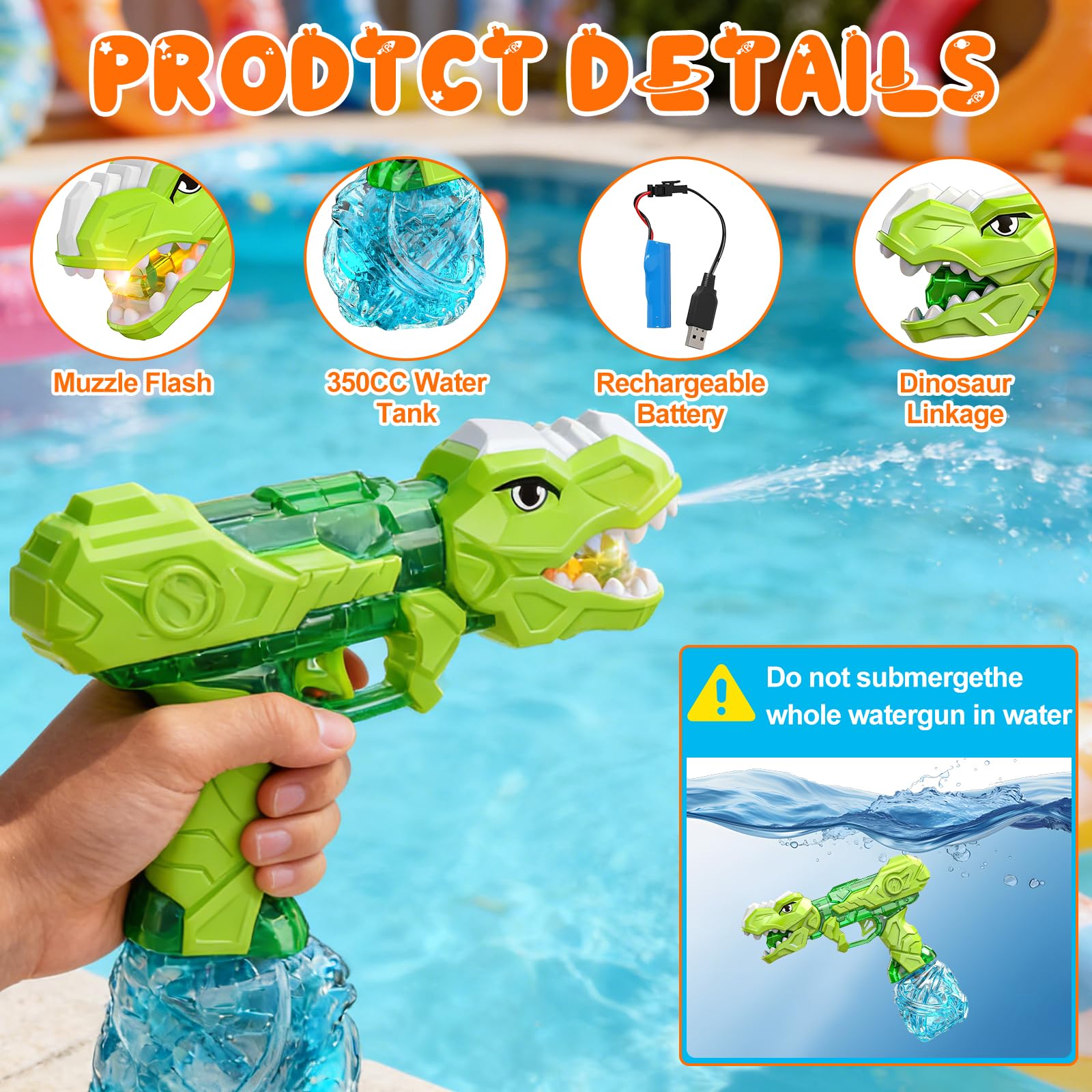 2 Pezzi Pistola ad Acqua Elettrica Per Bambini, Pistole ad Acqua con luci ed Effetti Sonori, Portata di 7-8M Electric Water Gun Giocattolo Blaster ad Acqua per Feste Estive Giardino Piscina Spiaggia