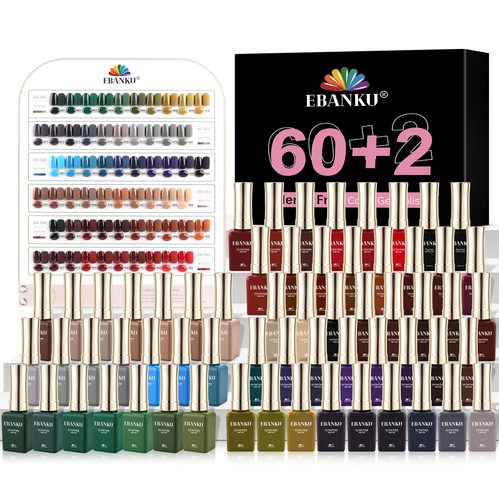 EBANKU 60 Colores 15ML Esmaltes Semipermanentes para Uñas Set Hema-Free | Mismo Color Botella Pintauñas Semipermanentes con Capa Base Capa Superior, Kit Uñas Semipermanentes Esmalte para Manicura