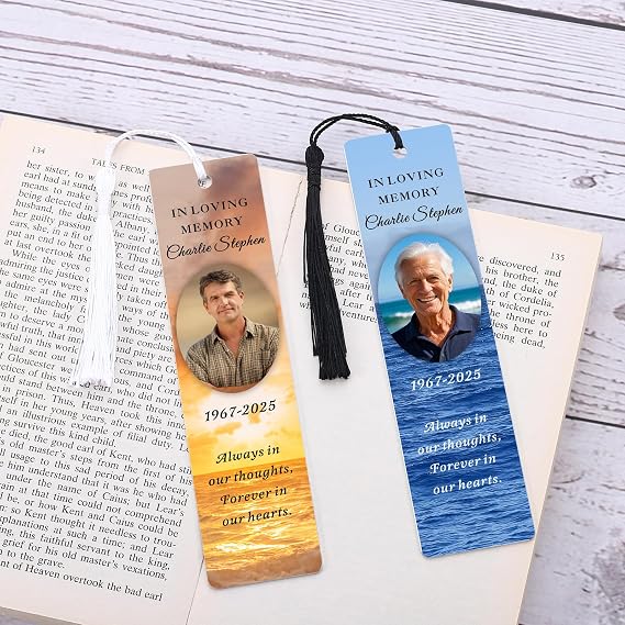Personalized Memorial Bookmark with Photo & Name - Bulk Metal Sympathy Gifts for Funeral, in Loving Memory Gifts, Celebration of Life, Loss of Loved Mom Dad Wife - Custom Prayer Keepsake with Tassel