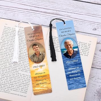 Personalized Memorial Bookmark with Photo & Name - Bulk Metal Sympathy Gifts for Funeral, in Loving Memory Gifts, Celebration of Life, Loss of Loved Mom Dad Wife - Custom Prayer Keepsake with Tassel