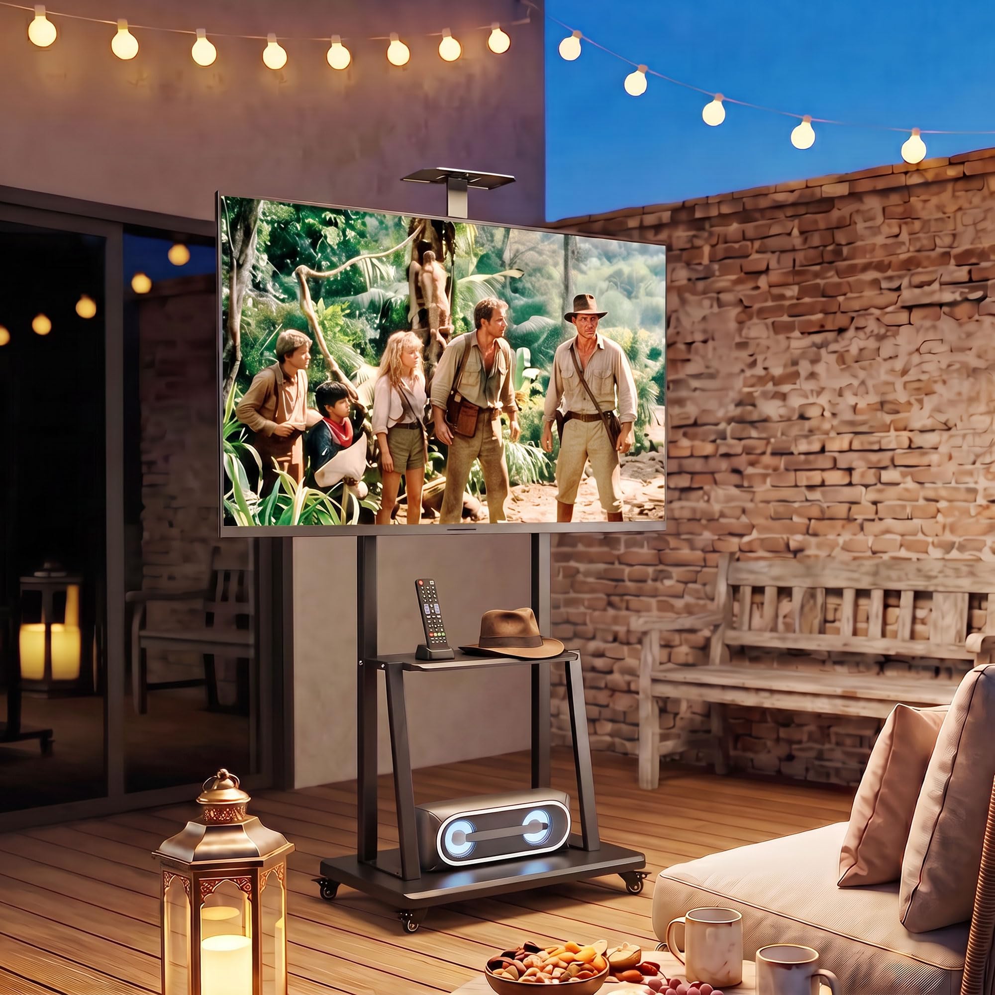 HOMCOM Supporto TV da Pavimento da 32-75 Pollici Max VESA 400x600 mm Nero | Carrello Porta TV, Altezza Regolabile, Ruote a Freno, Ripiano Multimediale, per Schermi LCD/LED/OLED, Carico Max. 50 kg