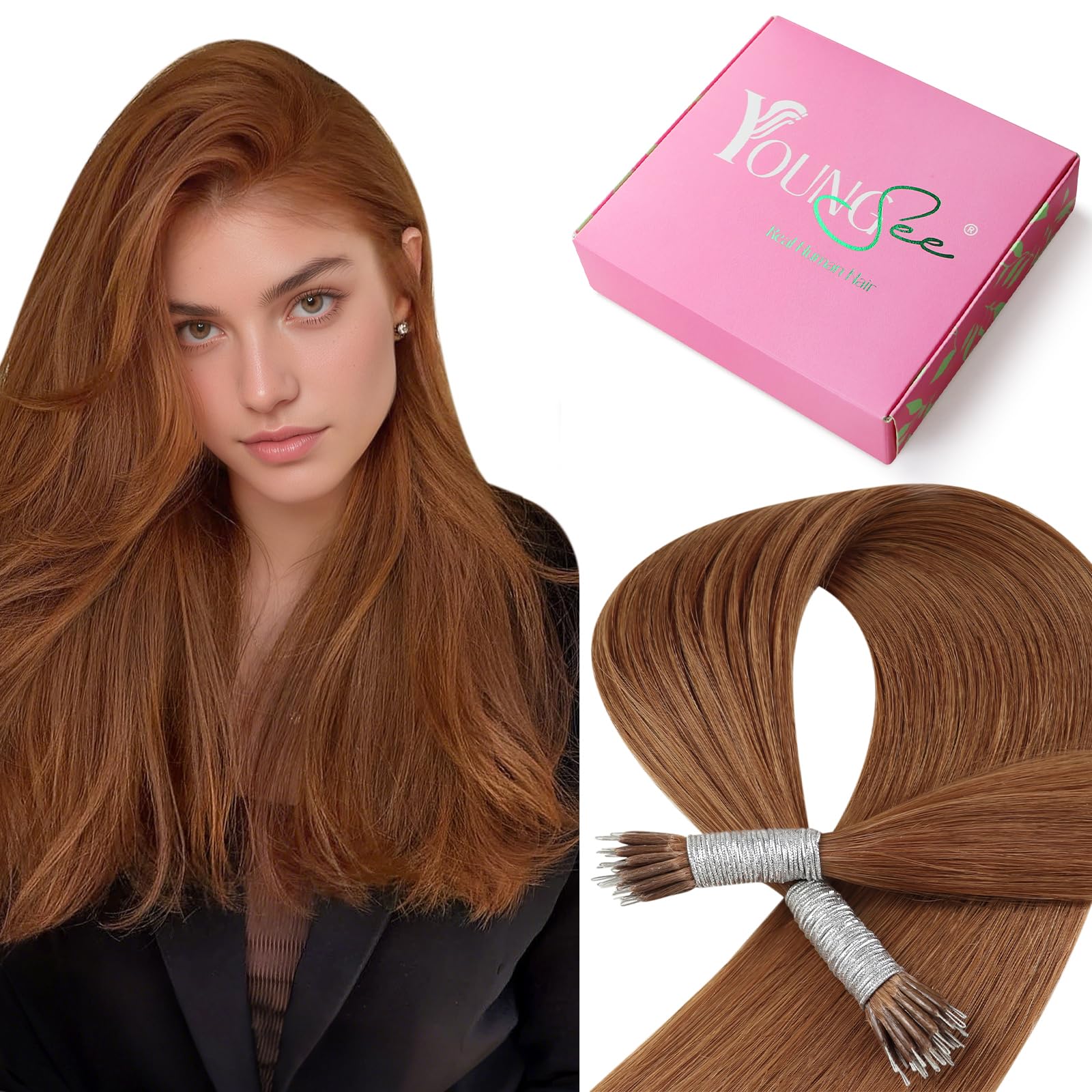 YoungSee Nano Beads Hair Extensions Blonde 14inch Nano Hair Extensions Warm Ash Blonde Highlights Bleach Blonde Nano Ring Hair Extension Highlight for Women Cold Fusion 50g Short Straight 50s — view 40