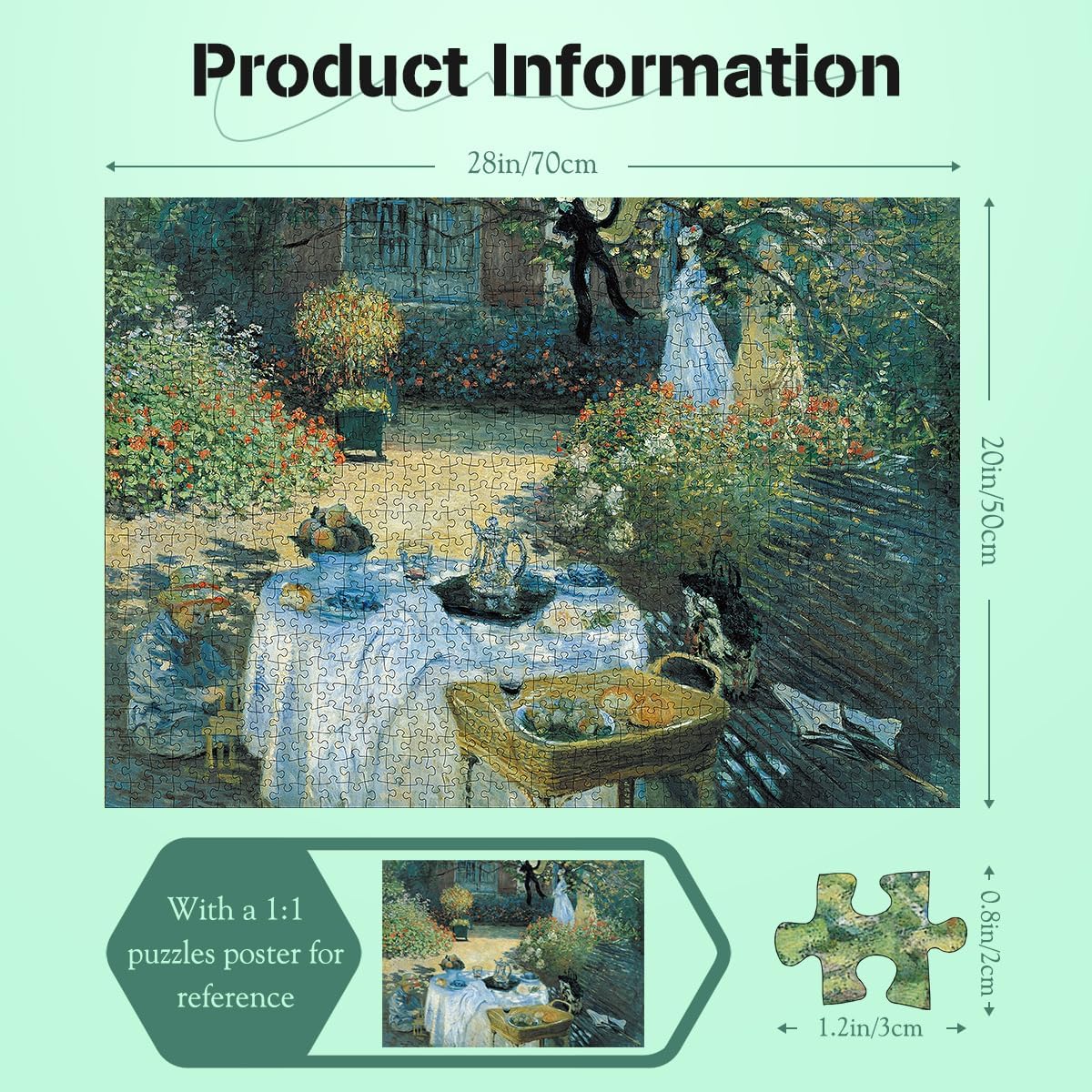 1000 Pieces Jigsaw Puzzles for Adults Monet Painting Puzzles The Lunch 28 x 20 inch image 2