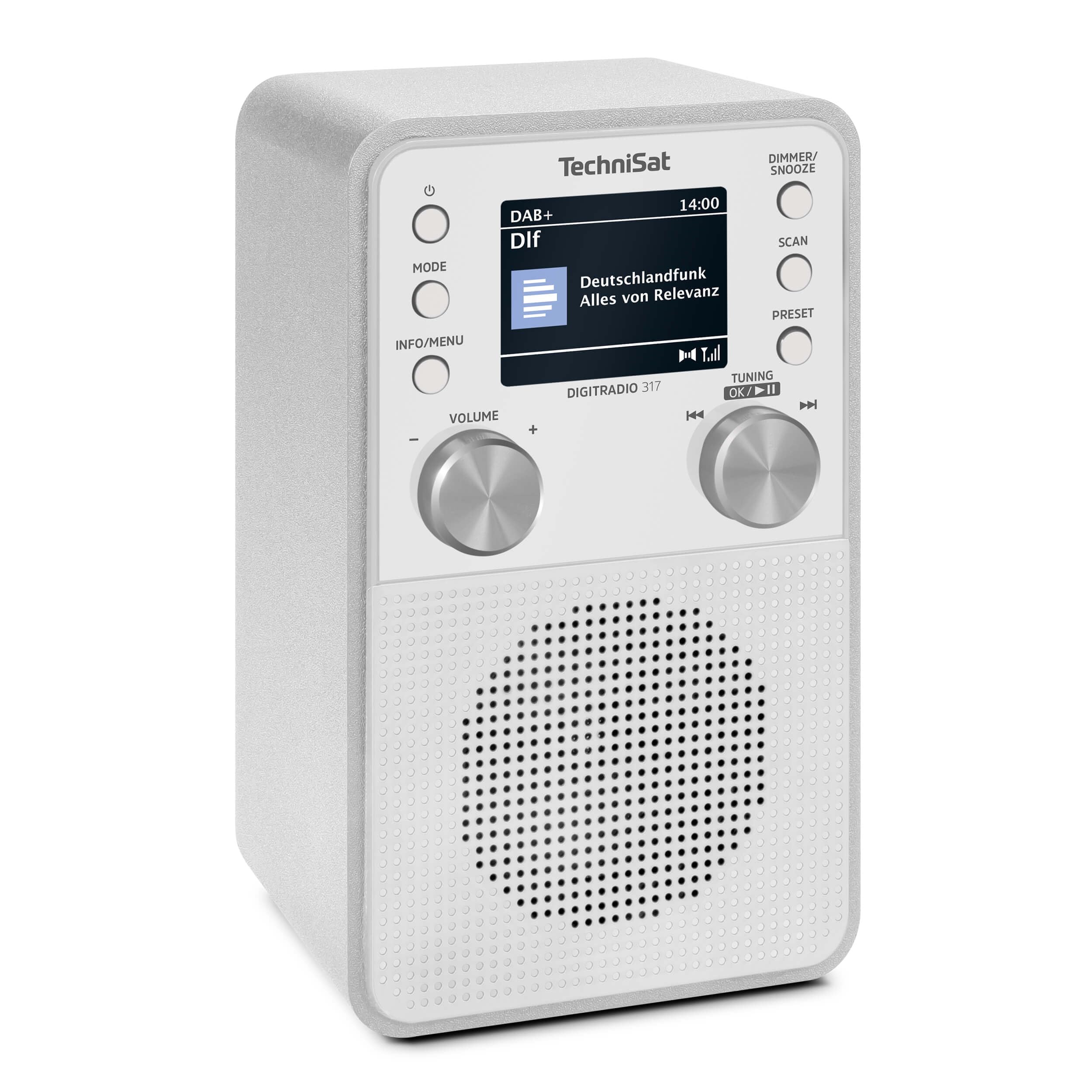 TechniSat DIGITRADIO 317 - Radio FM Dab+ Vertical con transmisión de Audio por Bluetooth, Radio Despertador, Temporizador de Apagado automático, Pantalla a Color de 2,4 Pulgadas, 3 vatios, Blanco