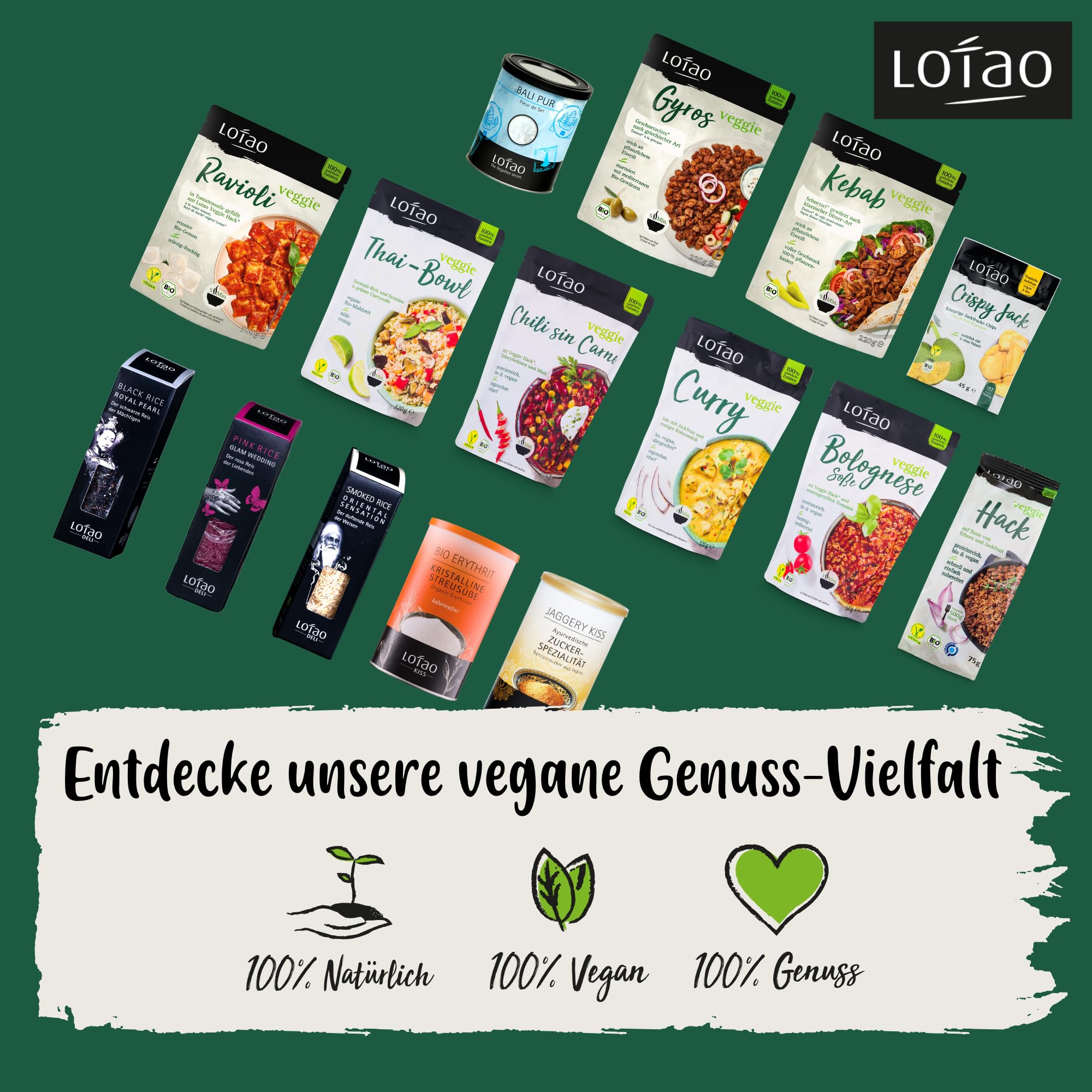 Lotao Veggie Mix Bundle 9x | Bio & Vegan | Ravioli, Gyros & Kebab | Pflanzliche Fleischalternativen & Fertiggericht | Proteinreich, schnell zubereitet & vielseitig