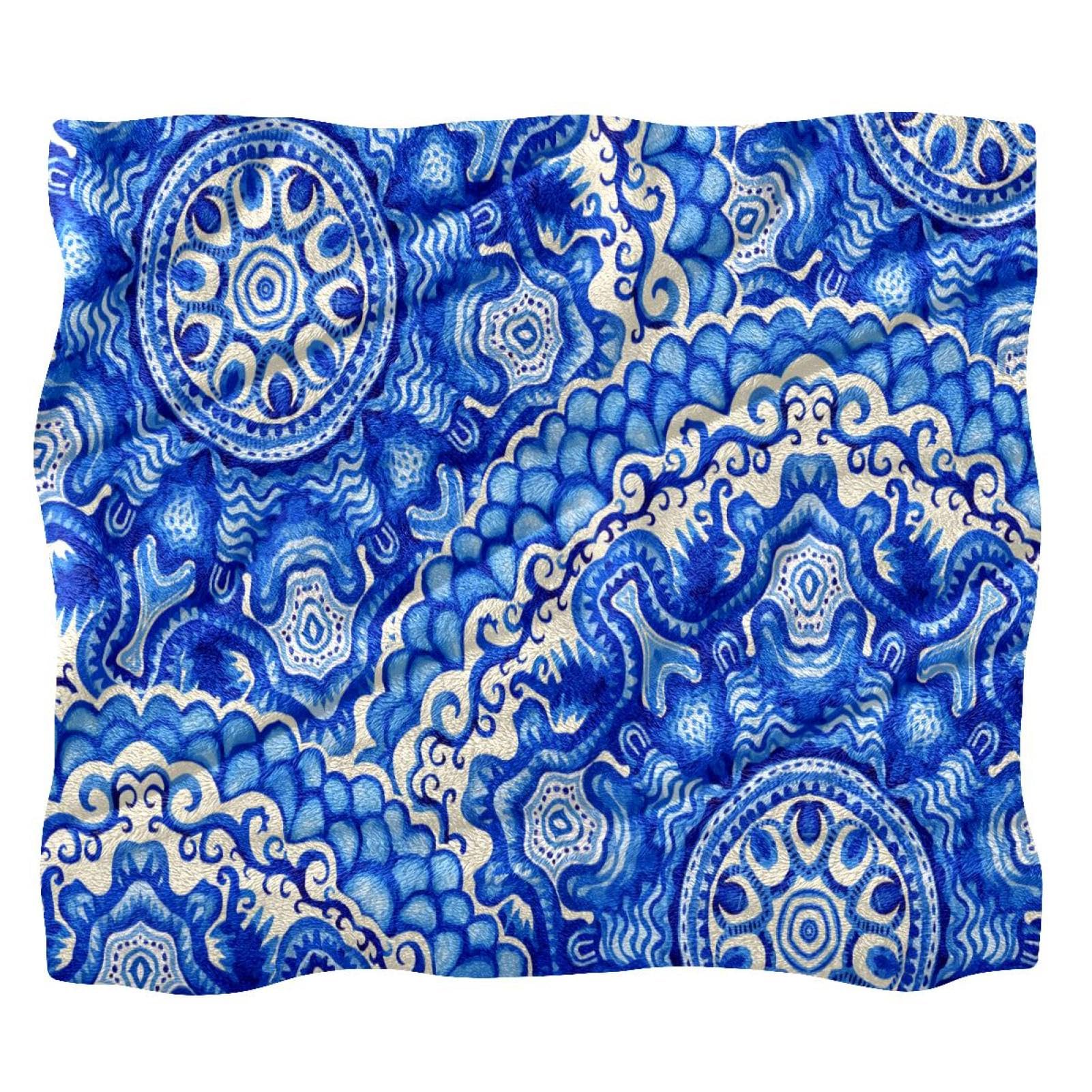 Amazon｜青い花模様 スローブランケット軽量マイクロファイバー