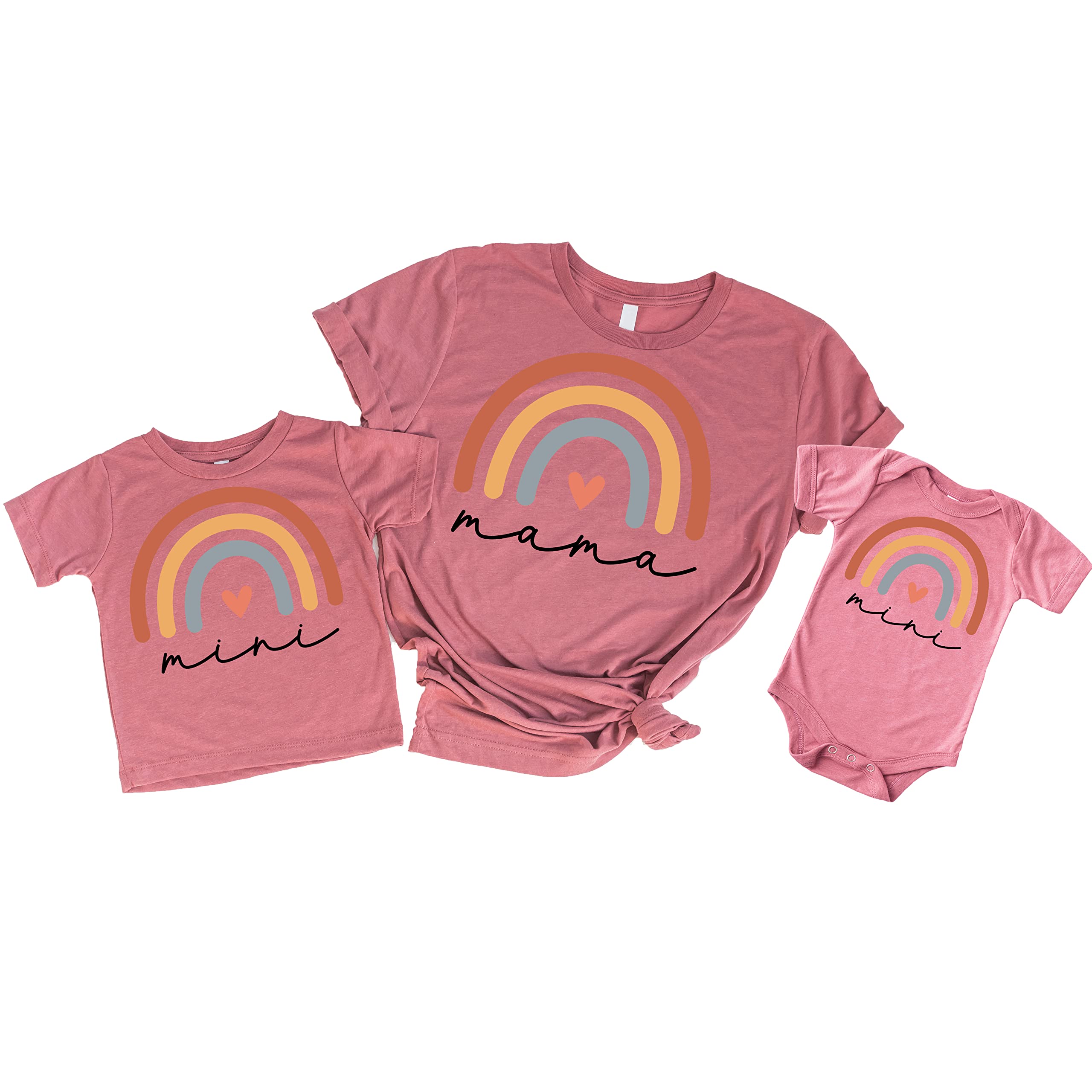 Olive Loves Apple Mommy & Me Matching Rainbow Heart Cursive Shirts & Bodysuits for Kids & Adults Mauve Shirt Adult Large