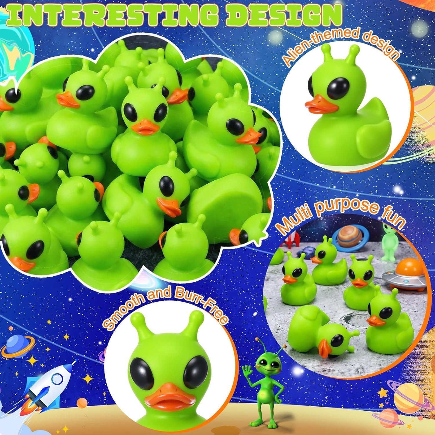 Sotiff Mini Alien Rubber Ducks Halloween Party Favors, 150 Pcs, Green