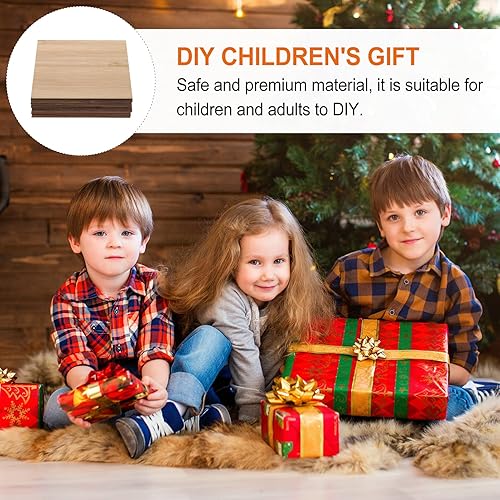 Miniatura 3 de EXCEART Hojas de madera para manualidades sin terminar, piezas de madera, rebanadas de madera de bambú en blanco, recortes cuadrados de madera para