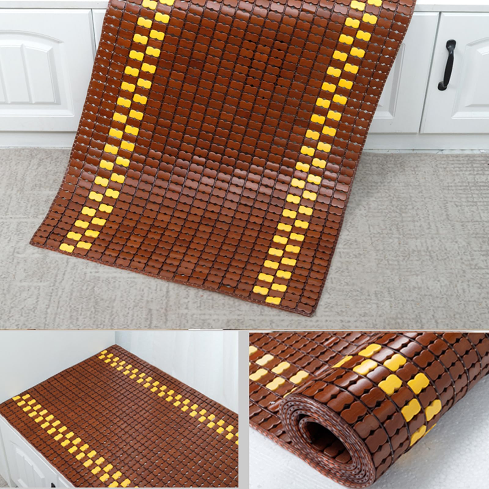 Natural Colchoneta para Bamboo Colchón,Mahjong Esterilla de Bambú de Hielo,Refrescante Transpirable Colchoneta de Verano Plegable,para Sala de Estar,Sofá,Cama,Ancho X Largo (55x180cm)