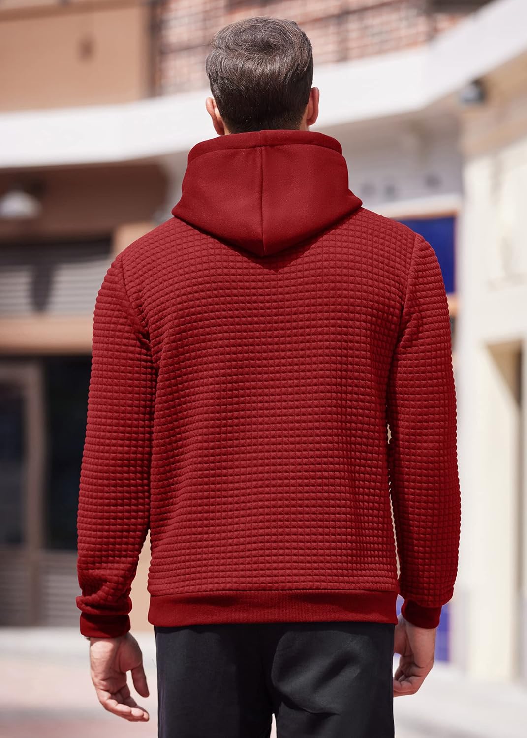 COOFANDY Mens Hoodies Sweatshirts Long Sleeve Fashion Waffle Knit Pullover Hoodie with Pocket - Image 4