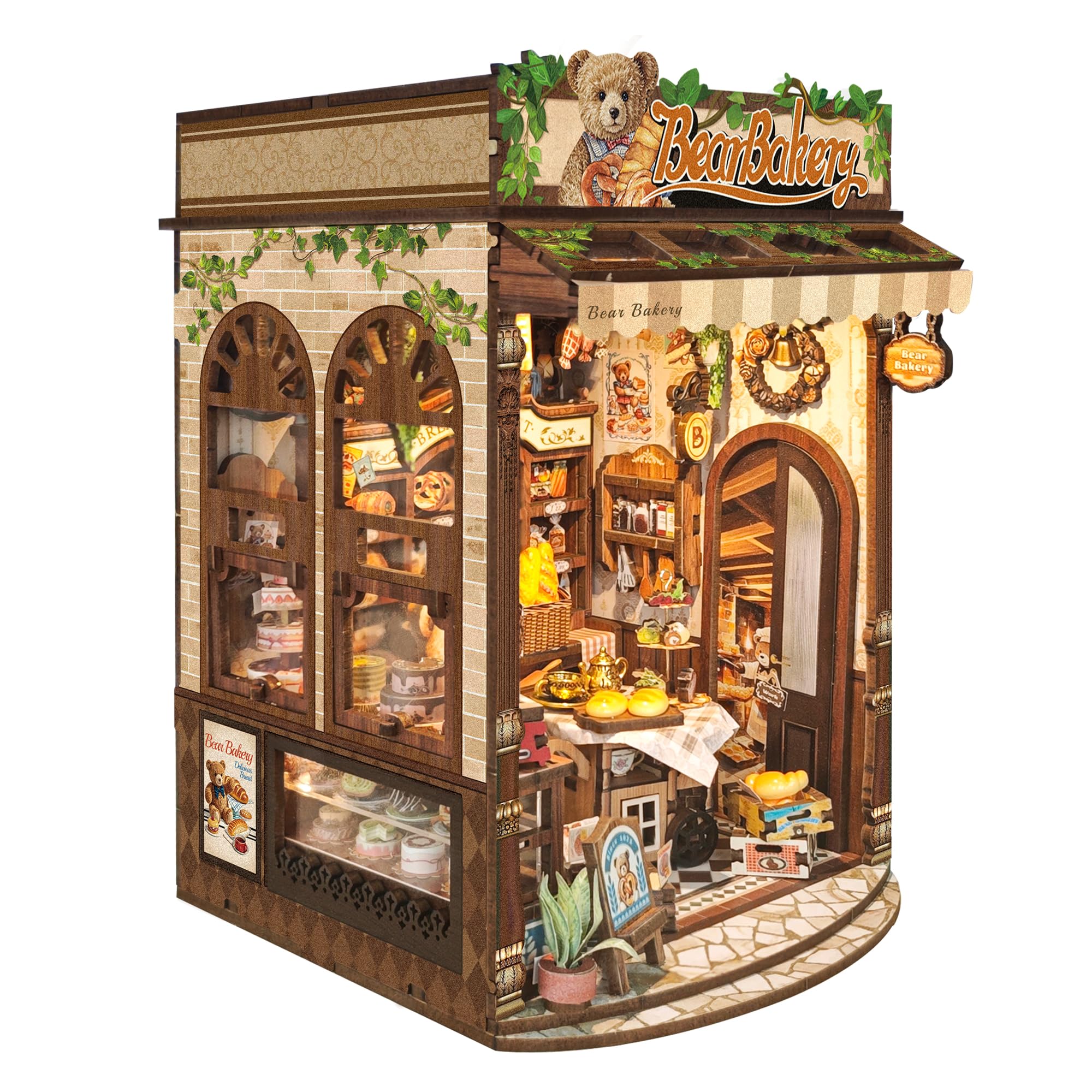 STRUCWOOD DIY Book Nook Kit,Miniature dollhouse kit Store,Wooden 3D Puzzle Mini Bookend Bookshelf Insert Decor,Gifts for Adults and Teens- Bear Bakery(SQ-65)