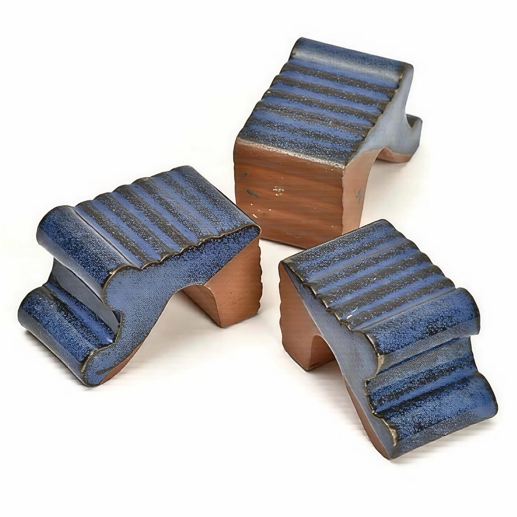 W-Direct Set di 3 piedini per vasi in terracotta, per un migliore drenaggio, protezione dal gelo e radici più sane, per interni ed esterni, 3 x 5 x 3 cm (smalto blu)