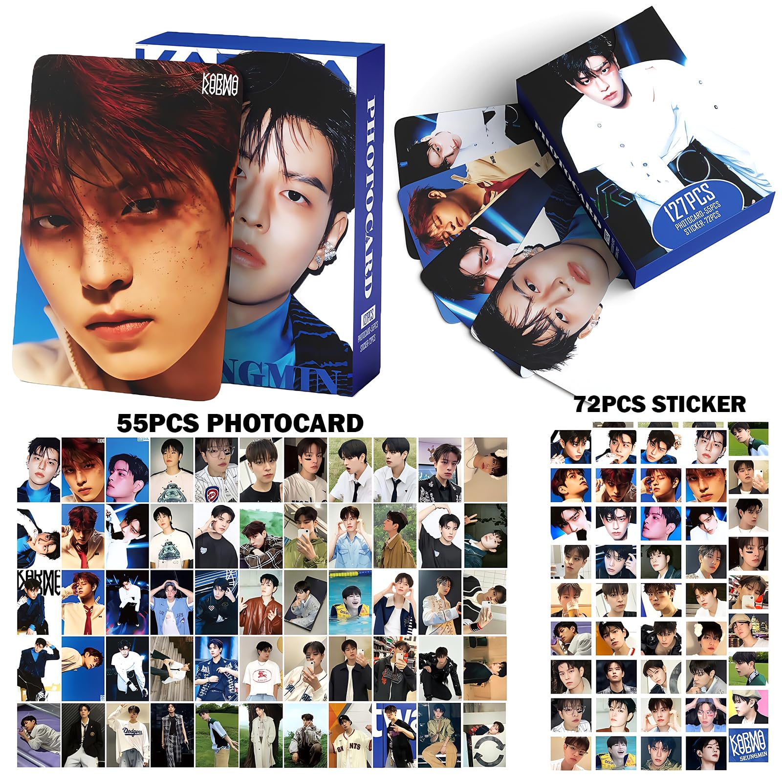Stray Kids Karma, set di 127 cartoline fotografiche per album Karma, Stray Kids The 4th Album Merch, 55 foto e 72 adesivi regalo per Stay Straykids 2025 (SEUNGMIN)