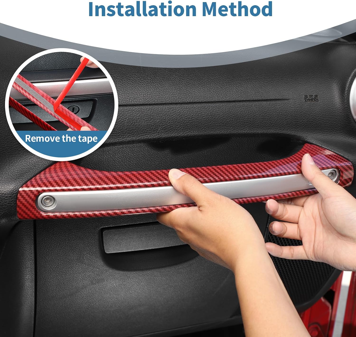 for Jeep JK Passenger Grab Handle Cover Trim for Jeep Wrangler JK JKU 2011-2017 Red Carbon Fiber Interior Accessories 1pc