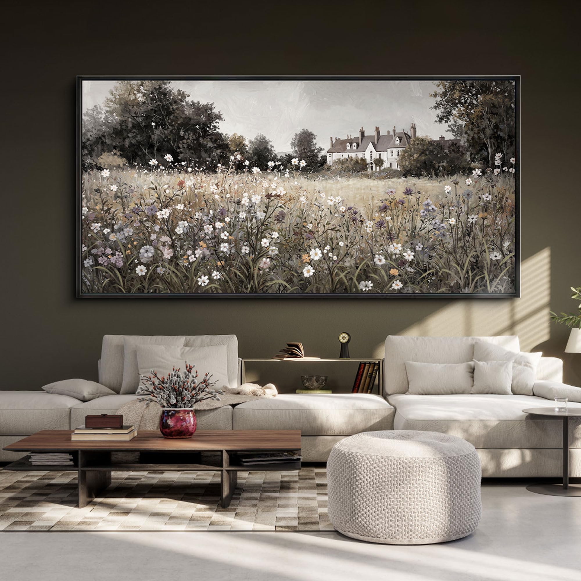 yiijeah Extra Large Wall Art - Large Pictures for Living Room Oversize Horizontal Artowrk for Wall Big Paintings Canvas Vintage Floral Neutral Picture Artwork for Home Bedroom Huge wall Decor