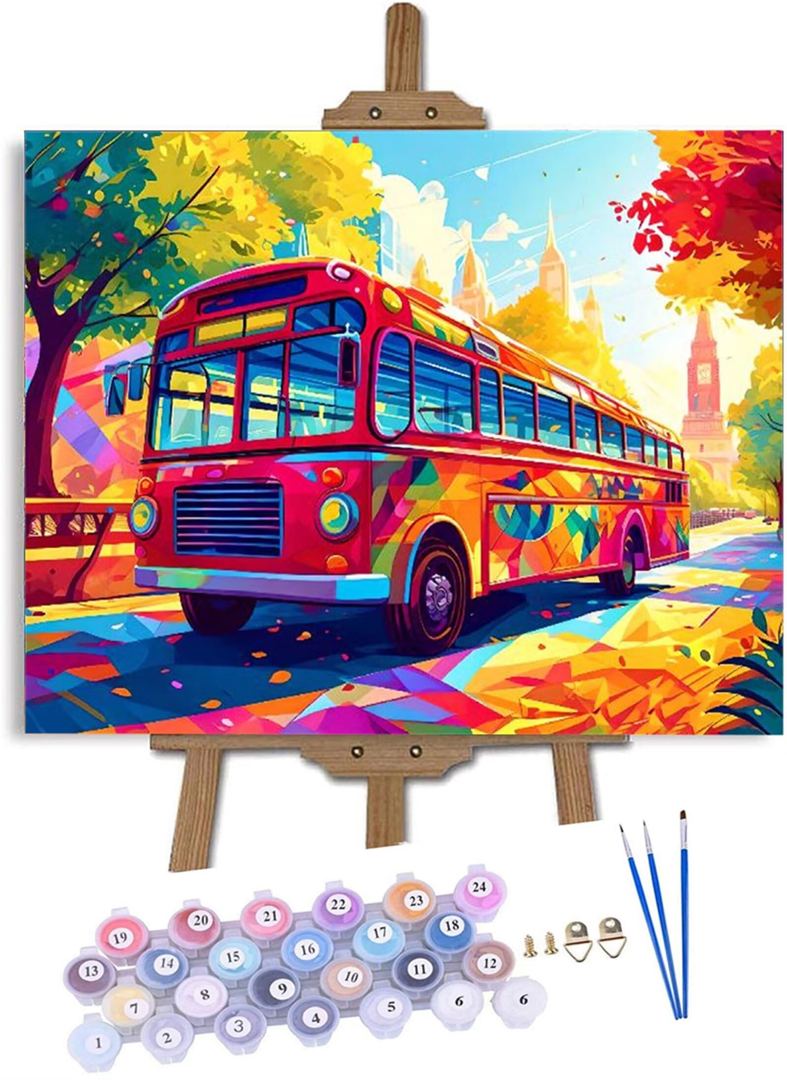 Dipingere con i Numeri Adulti, Kit Pittura Bambini Principiant, Paint by Numbers Fai da te Olio La pittura di Numeri Regalo Bambina, con Colori Acrilici e 3 spazzole, 100X150cm Autobus colorato s-481