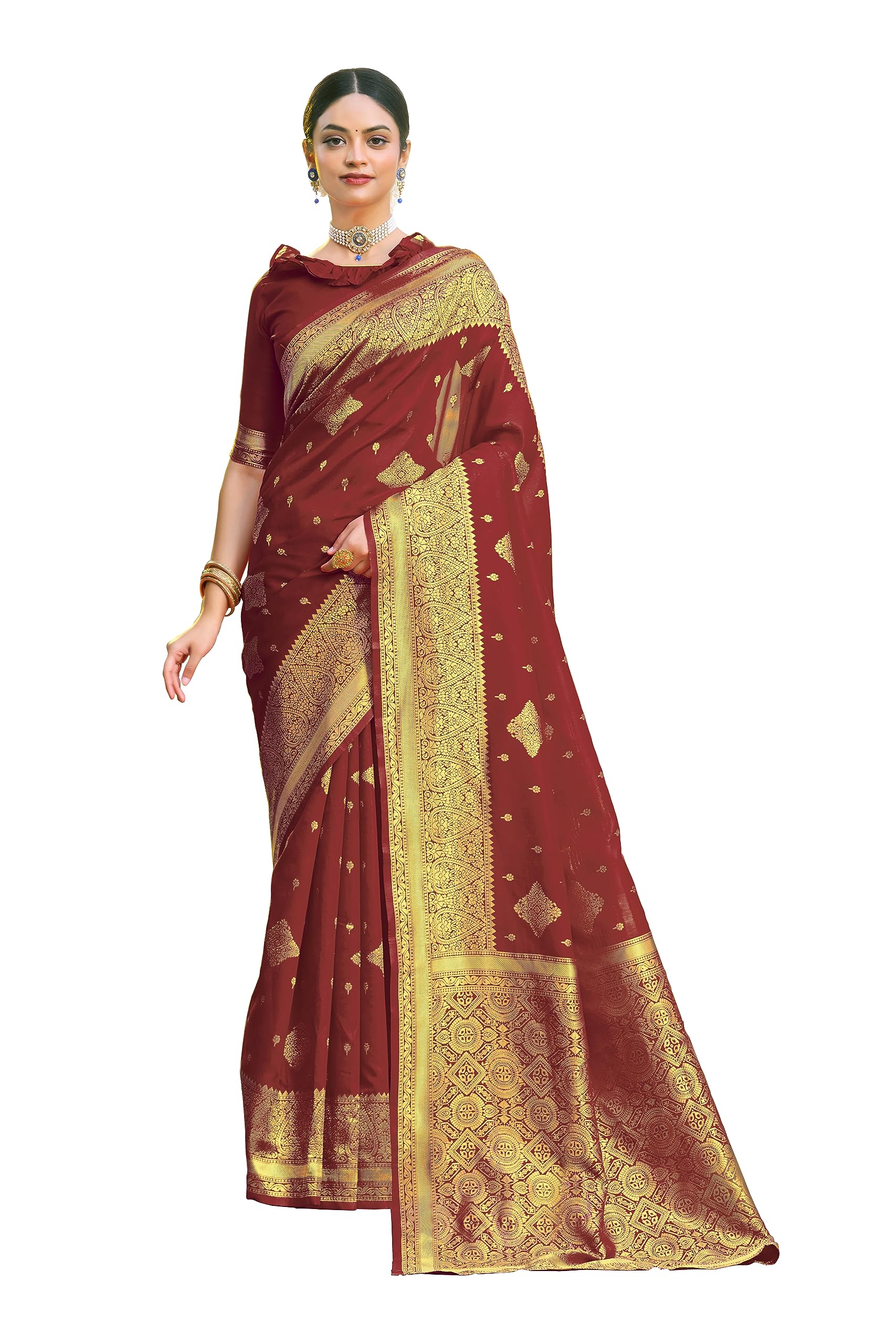 Glory Sarees Womens Banarasi Silk Saree With Blouse Piece (Kalamkari105_Maroon)