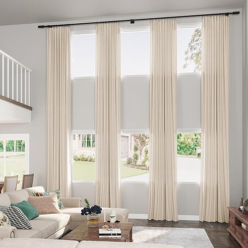 Guken Cortinas extralargas de lino beige de 204 pulgadas de largo para ventanas altas, techo alto, bolsillo para barra, elegantes cortinas de 2