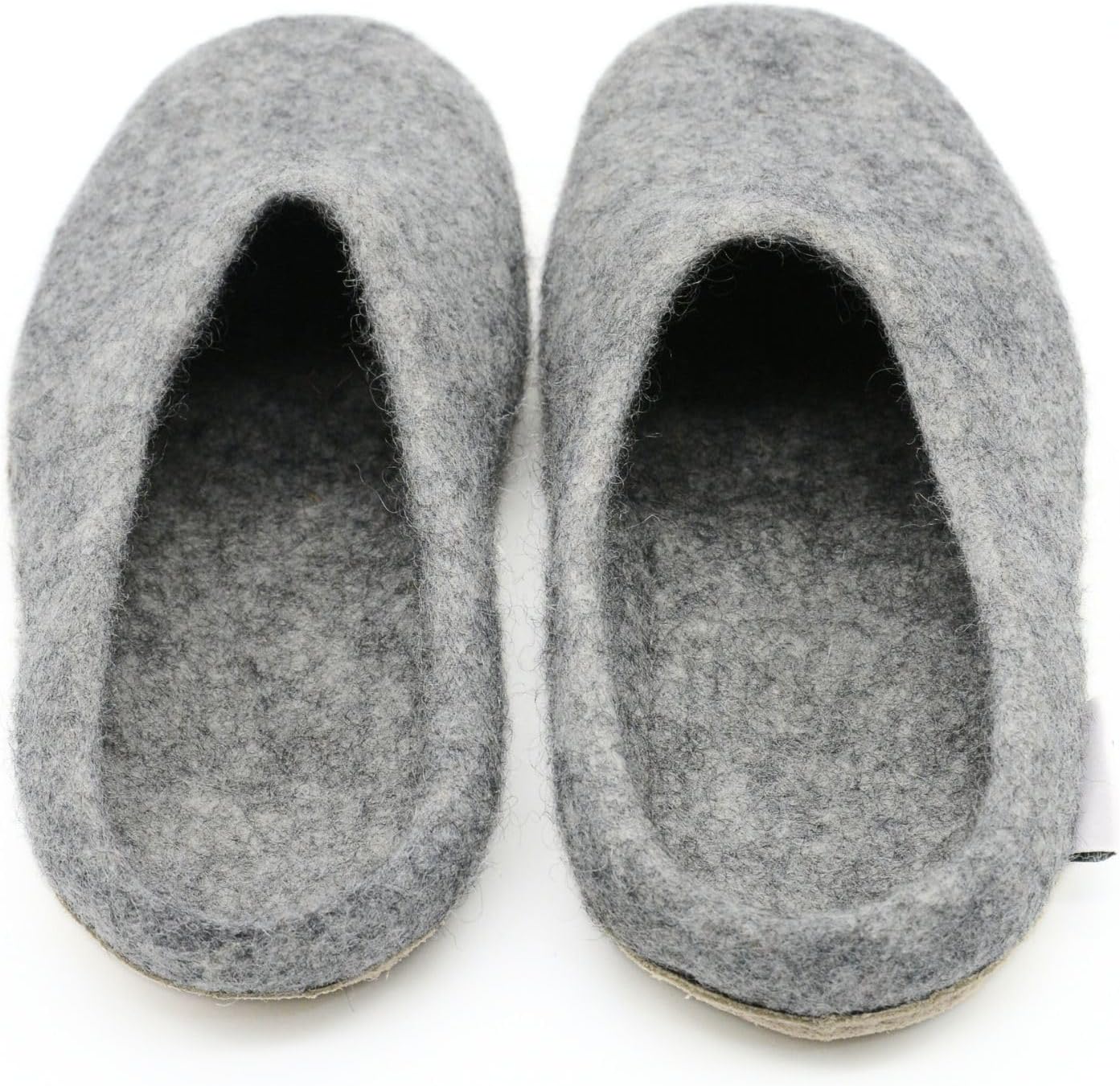 Natural Gray Wool Indoor Slippers, Genuine Suede Leather Sole Slip Ons, Soft And Breathable Slides