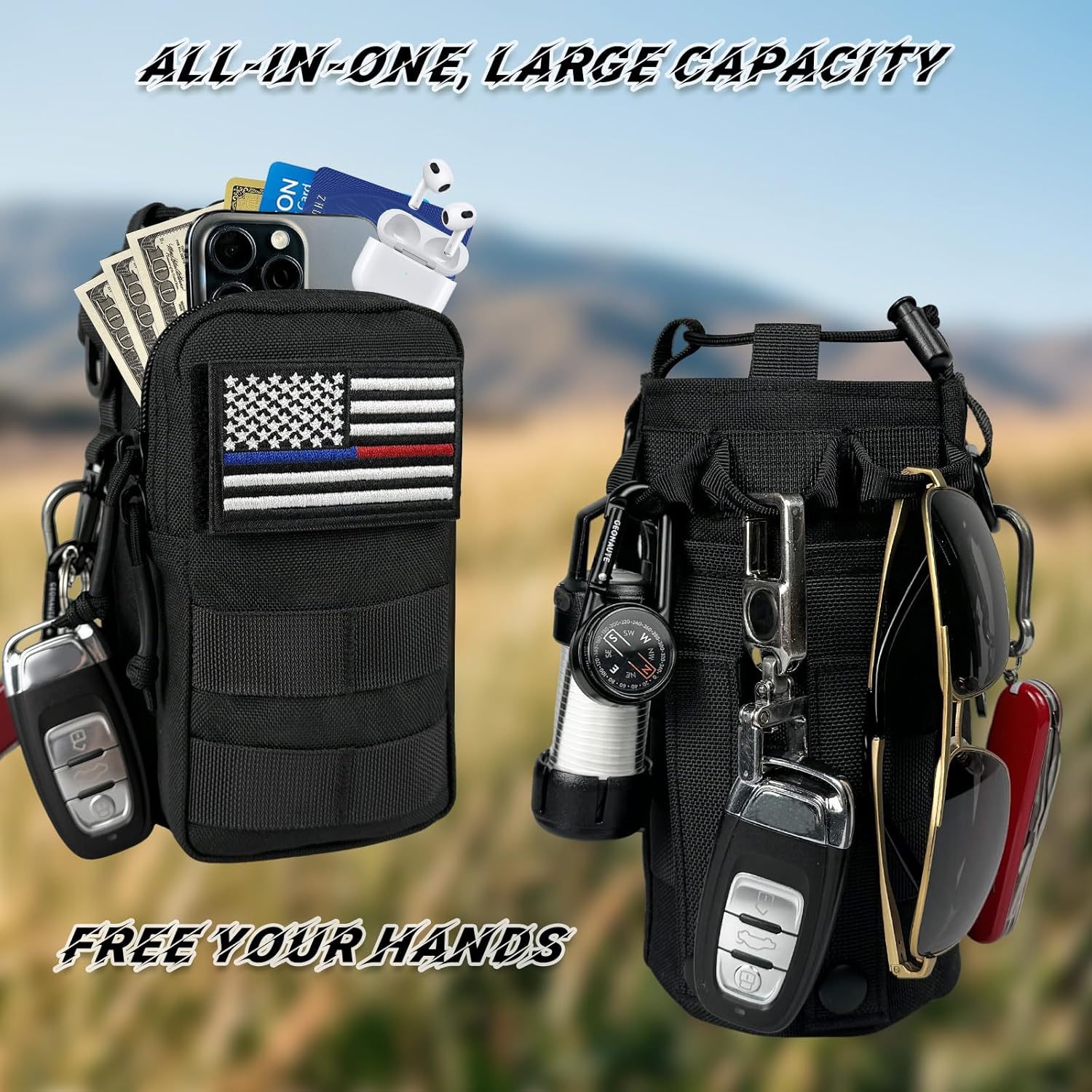 Water Bottle Holder with Strap - Tactical Insulated Water Bottle Sleeve with MOLLE System Water Bottle Cover Cross-Body Pouch for Walking Hiking Camping Gym 32oz&40oz - Image 4