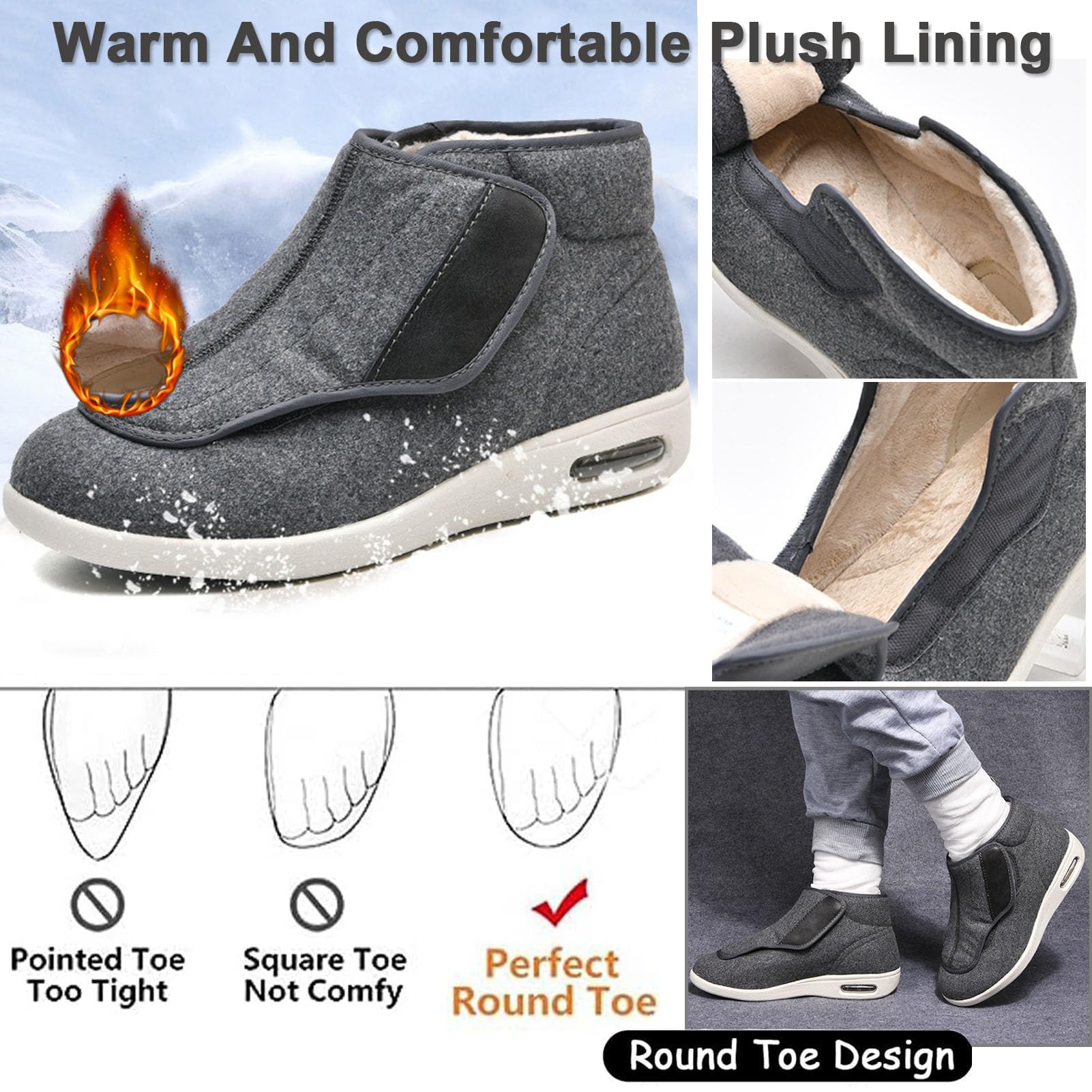 Warm Diabetiker Winterschuhe Herren Damen Extra Weit Senioren Hausschuhe mit Klettverschluss Senioren Orthopädische Schuhe Boots für Geschwollene Füße Breite Füße