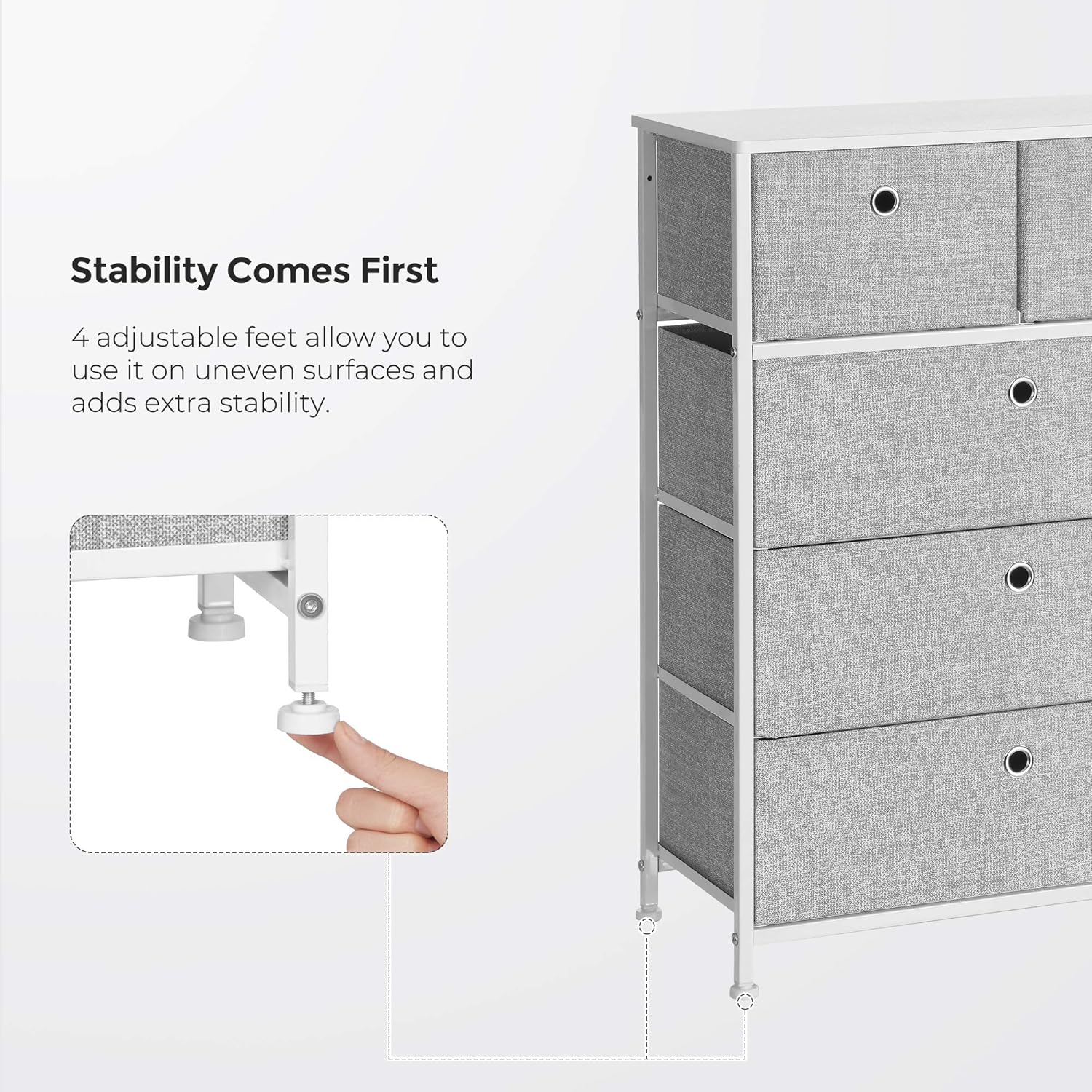 SONGMICS Storage Chest Dresser 5 Fabric Drawers Closet Apartment Dorm Nursery, 23.6 x 11.8 x 32.9 Inches, Gray : Home & Kitchen