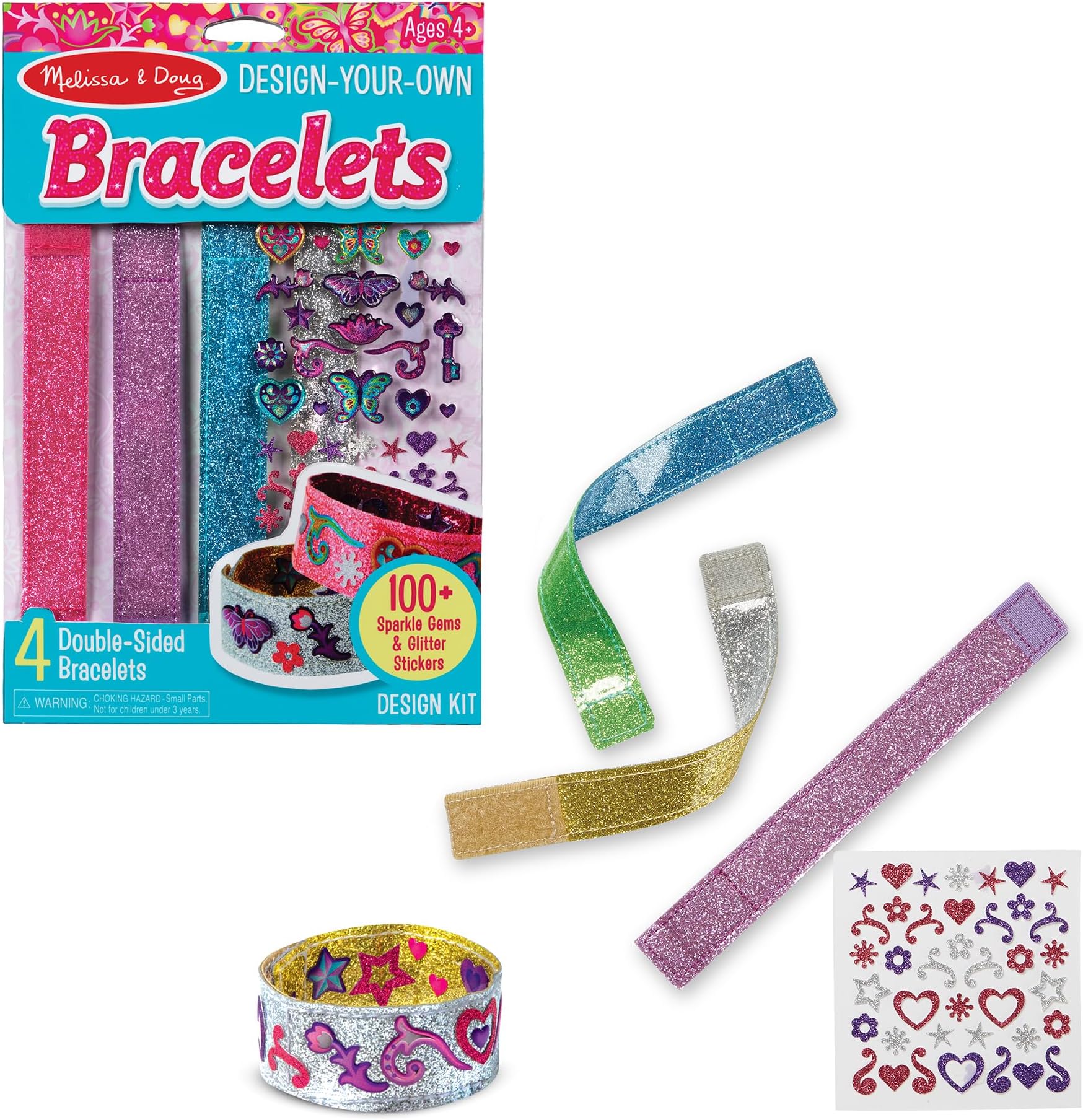 Melissa & Doug Design-Your-Own Bracelets | 4 Double-Sided Bands | 100+ Sparkly Stickers | DIY Jewelry Kit for Kids Ages 4+ | Personalized Craft Set | Creative Fashion Activity | Great Gift Idea