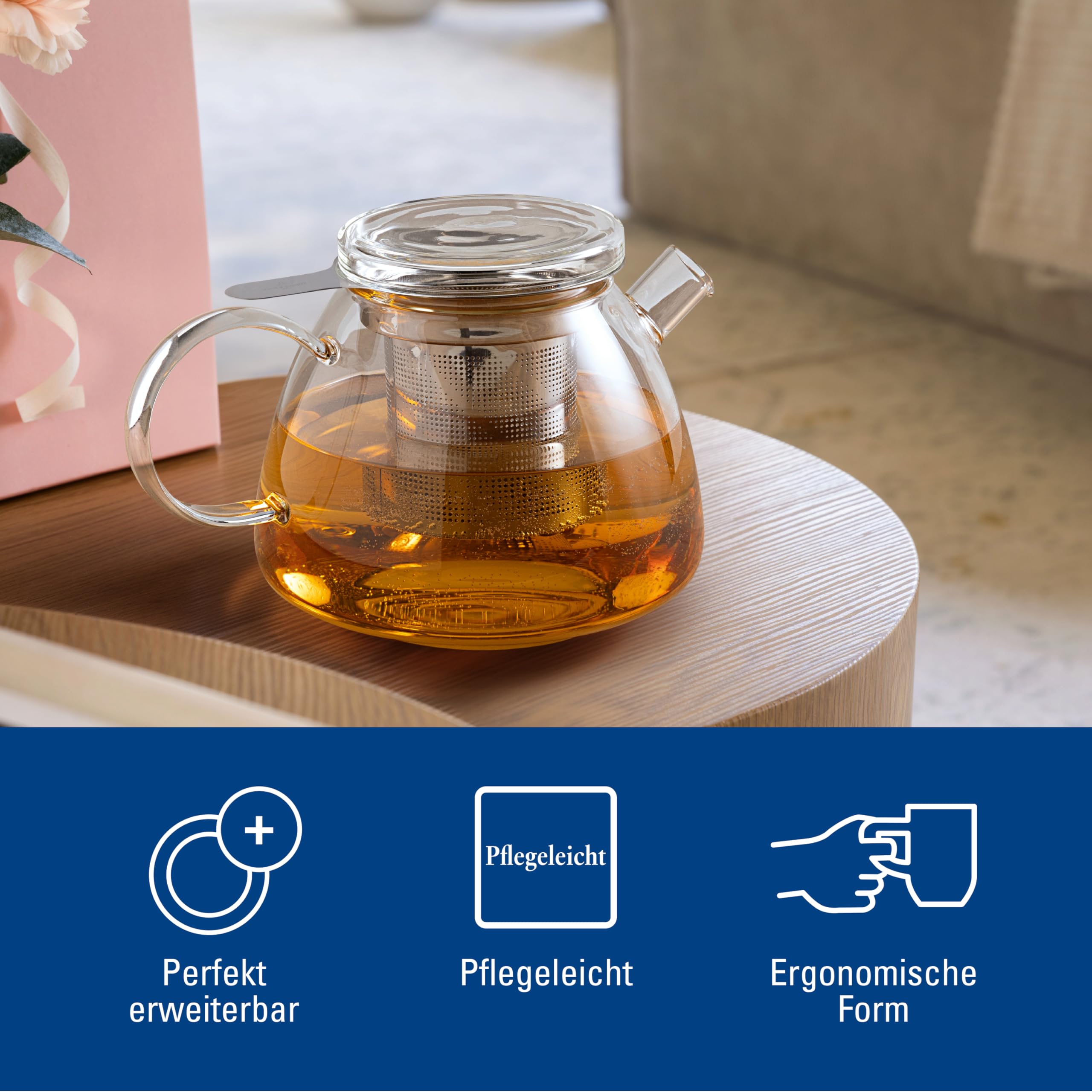 Villeroy & Boch - Artesano Hot&Cold Beverages Teekanne transparent, Spülmaschinenfest, Mikrowellensicher, Kaffeekanne für Kalt- und Heißgetränke, Kanne 1 Liter Füllmenge, Borosilikatglas