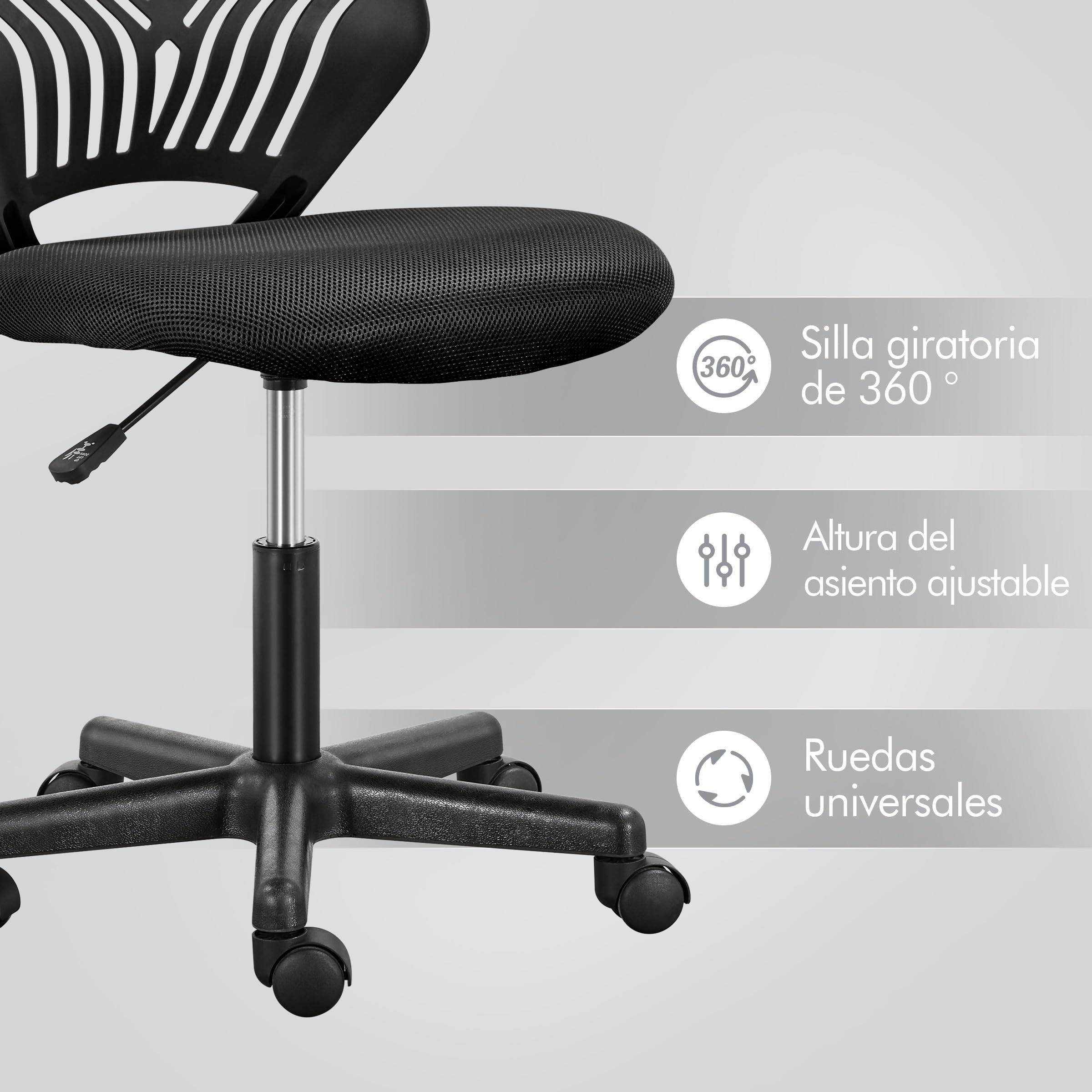 Yaheetech Silla Escritorio de Oficina Ergonómica Silla Giratoria Altura Ajustable sin Reposabrazos Asiento Malla Negro