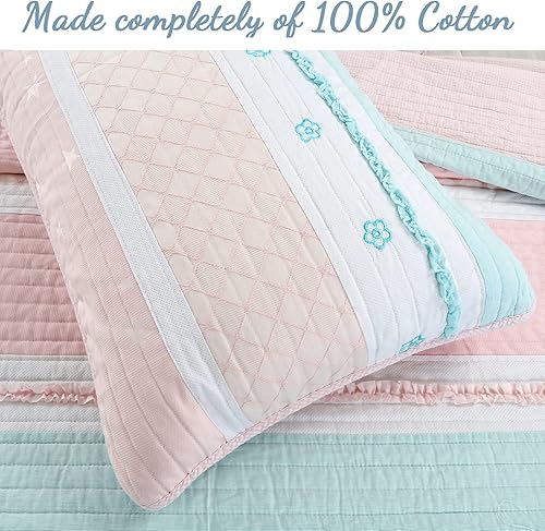 Miniatura 2 de Cozy Line Home Fashions Juego de ropa de cama reversible de 100 % algodón con volantes color rosa claro, colcha (dulce, individual - 2 piezas)