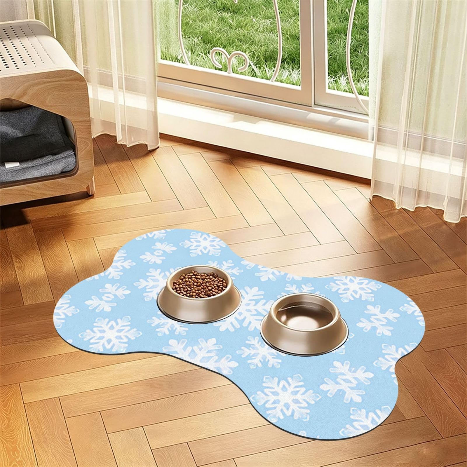 Haustiermatte mit Winter-Spitzendruck, Knochenform