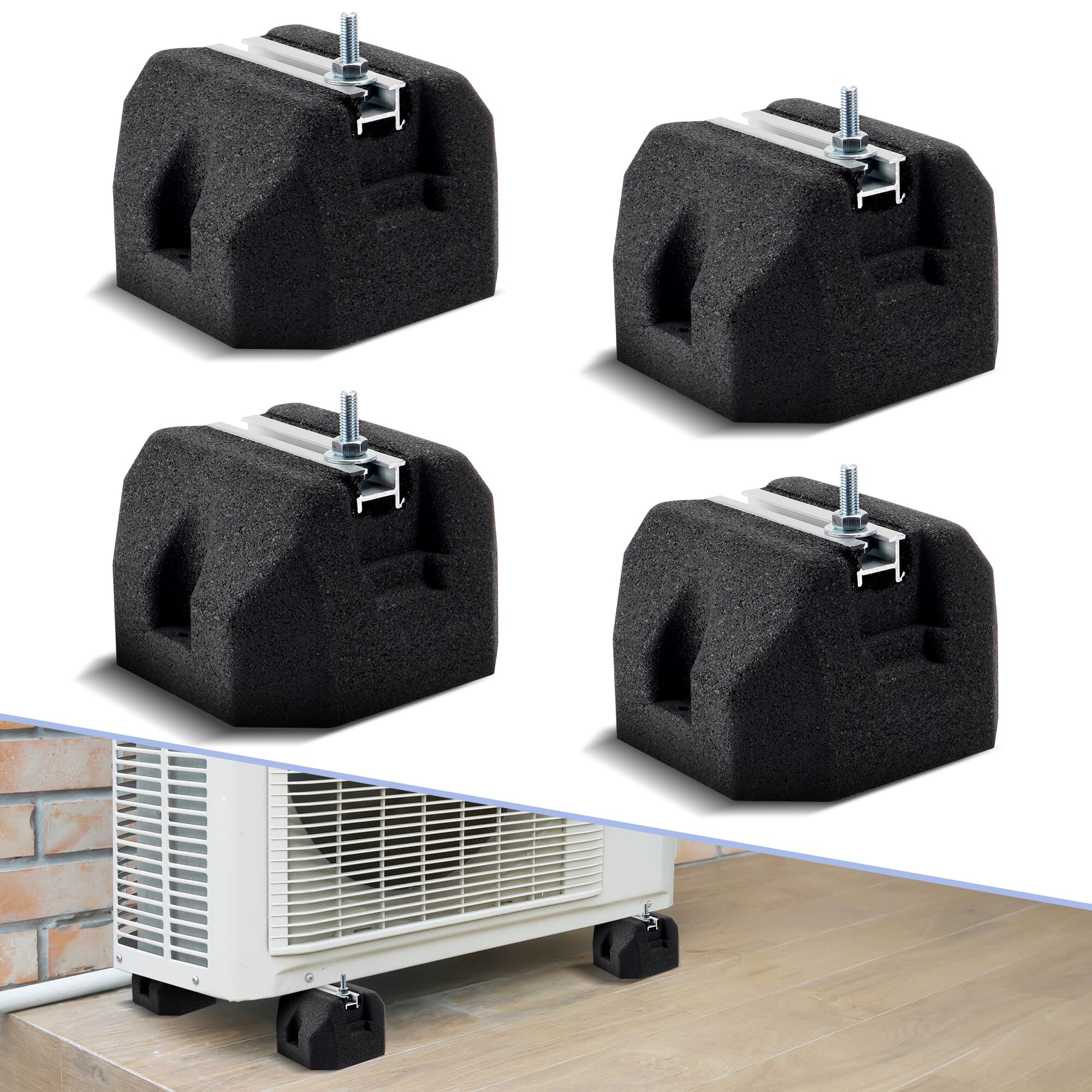 Detyi Black 4 Pack Floor Mounting Base Kit For Mini Split Air Conditioner Condensers Heat Pump System, Mini Split Rubber Feet, Heavy-Duty Rubber Anti-Vibration Isolator Mounting Bracket Support Up To 2000 Lb