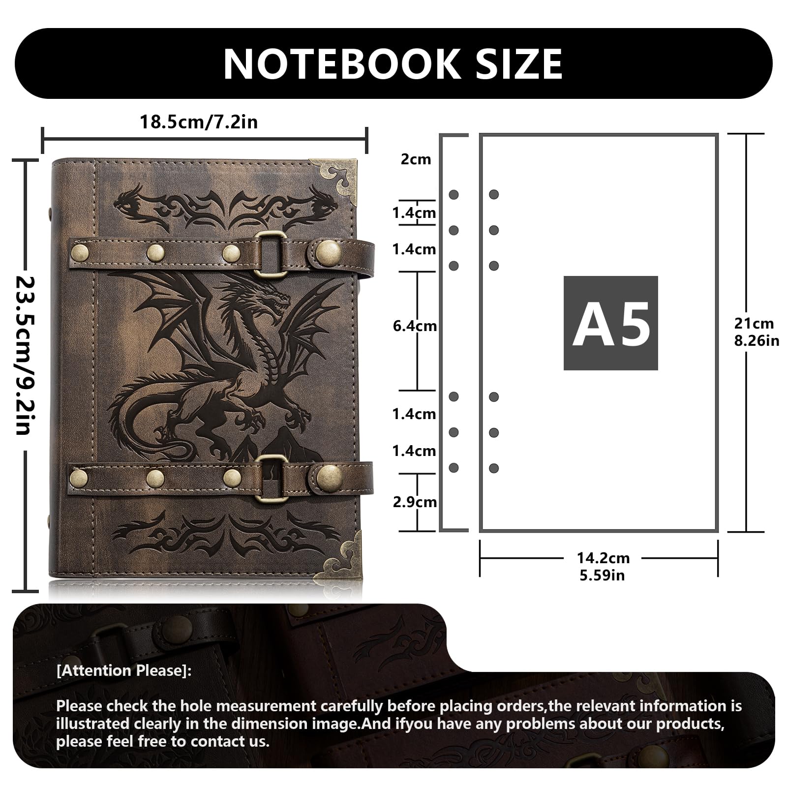 DUROTAN Dnd-notizbuch, Drachen-Tagebuch Für Dungeons and Dragons/dd-Zubehör, Geschenke, Nachfüllbar, Leder, 400 Seiten, A5, Personalisierter Notizblock Änner Und Frauen, 1-Khaki-Drache, M