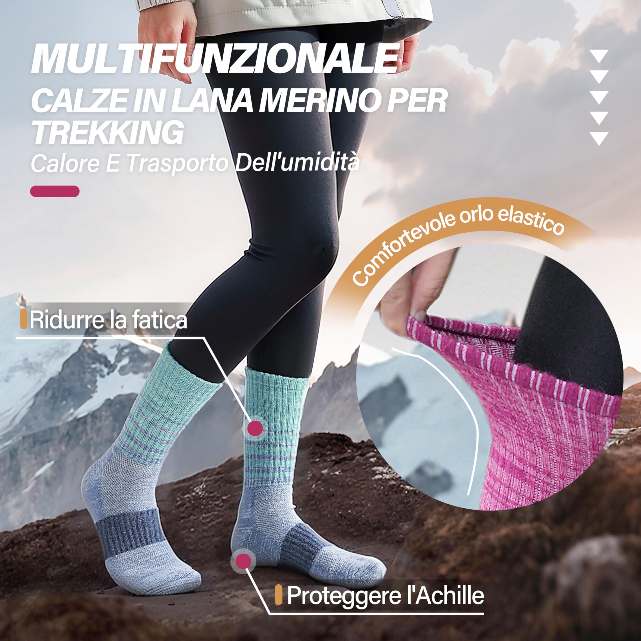 MOSEY KOSY 5 Paia di Calzini Termici in Lana Merino per Donna per Trekking Attività all'Aria Aperta e Lavoro Caldi Traspiranti e Invernali