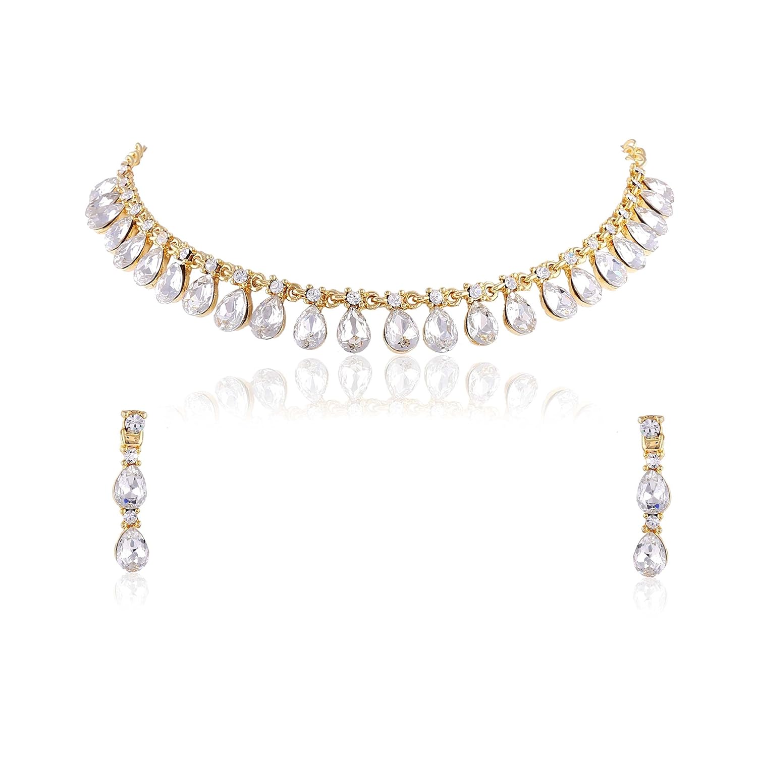 White stone necklace set gold Clearance