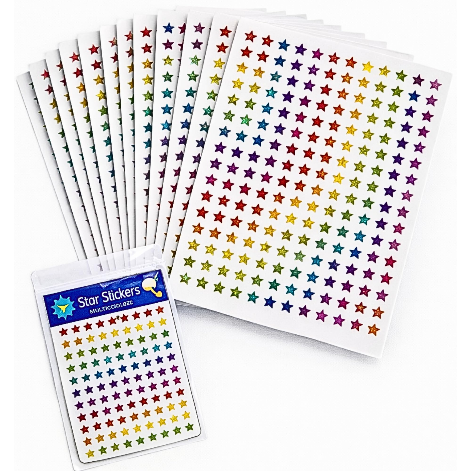 Multicolor 20 Sheets of Shiny Star Stickers for Kids Activity || Multicolor || Peel & Stick || 2700 Stickers || Crafts, Scrapbook, Planners, Teachers, Return Gifts, Birthday Gifts, Rewards-image-2