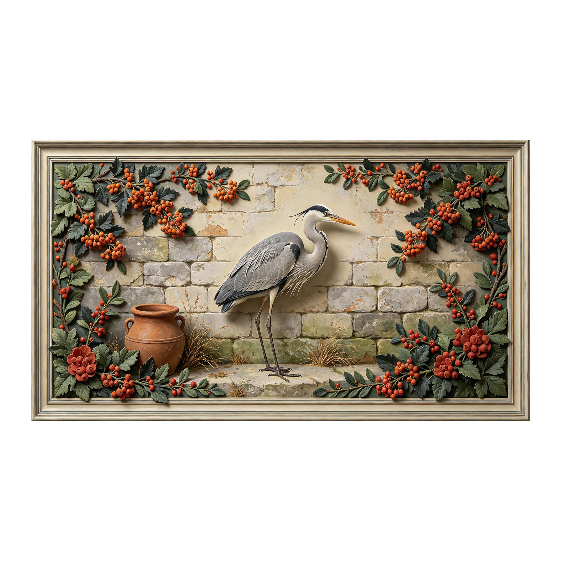 Yzpallescene 3D 3D Framed Wall Art 50cm×90cm Heron Botanical Rustic Still Life Large Size SelfAdhesive Removable Wall Decor Prints Artwork for Living Room Bedroom Office