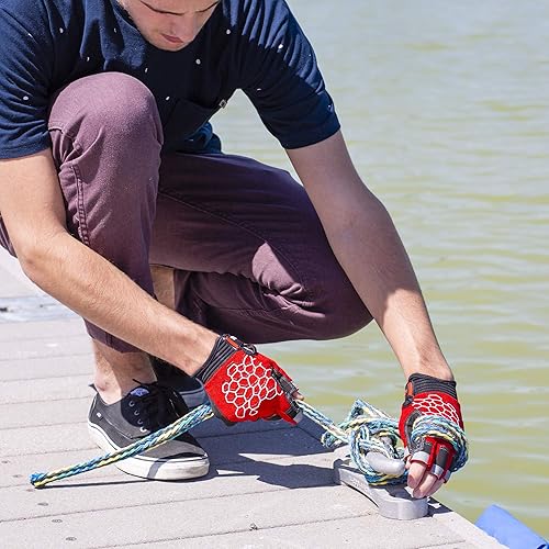 Miniatura 5 de MRX BOXING & FITNESS Guantes de vela pegajosos para la palma de la mano, guantes de yate, kayak, bote, pesca, 2 dedos de corte (rojo, mediano)