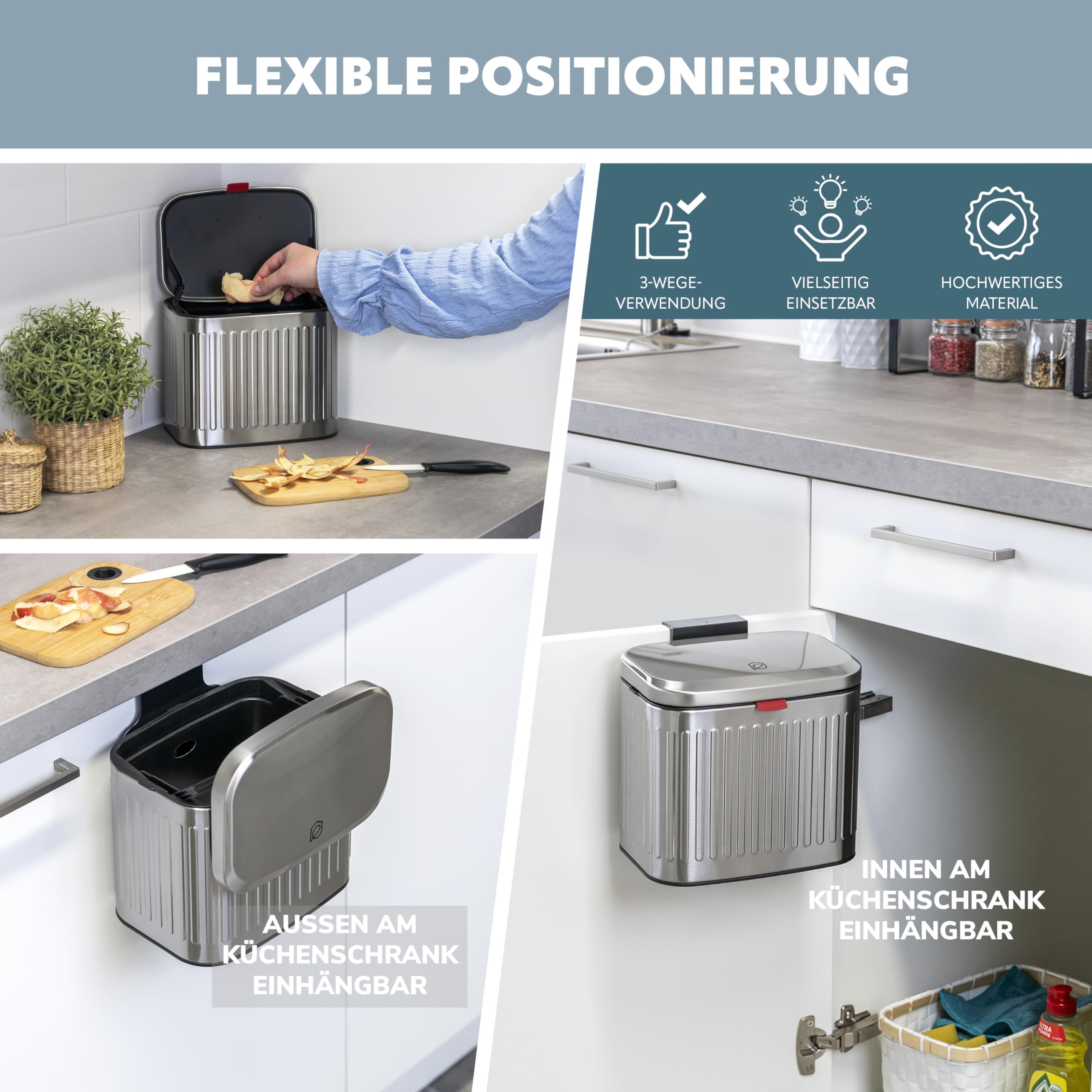 Eluno Poubelle Bio 6 L Avec Filtre Anti-odeurs, à Suspendre, à Poser Ou