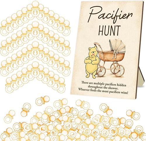 Winnie - Juegos de baby shower, juegos de caza de chupetes para baby shower, decoraciones de revelación de género para bebés, mini chupetes para