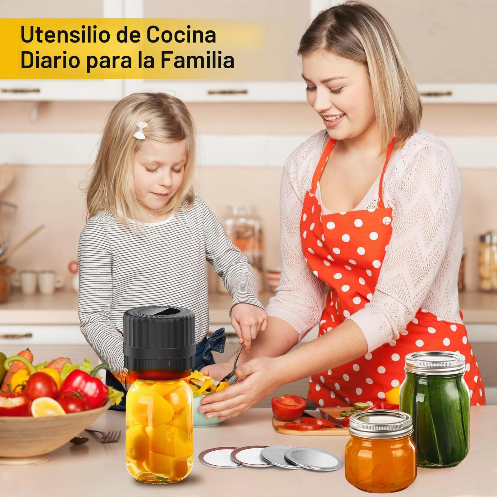 Sellador Eléctrico al Vacío para Tarros de Conservas, Sellador al vacío para tarros de conserva con tapas normales Mason Jar Selladora al Vacío Kit para el Almacenamiento de Alimentos