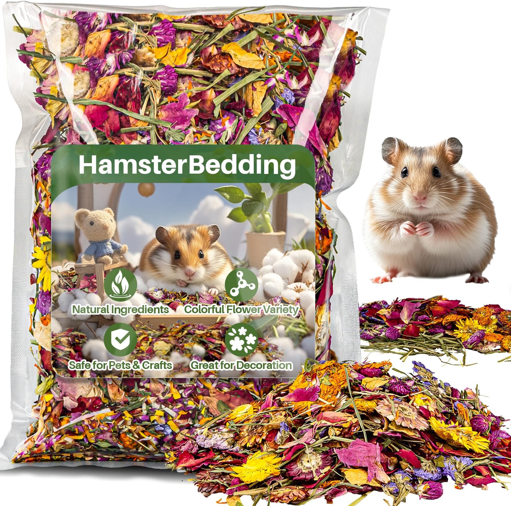 Sukh 150G Hamster Bedding - Hamster Flowers & Herbs Hamster Bedding Dwarf Hamster Bedding Gerbil Bedding Robo Hamster Bedding Katy Hamster Bedding Hamster Habitat Decor Hamster Forage